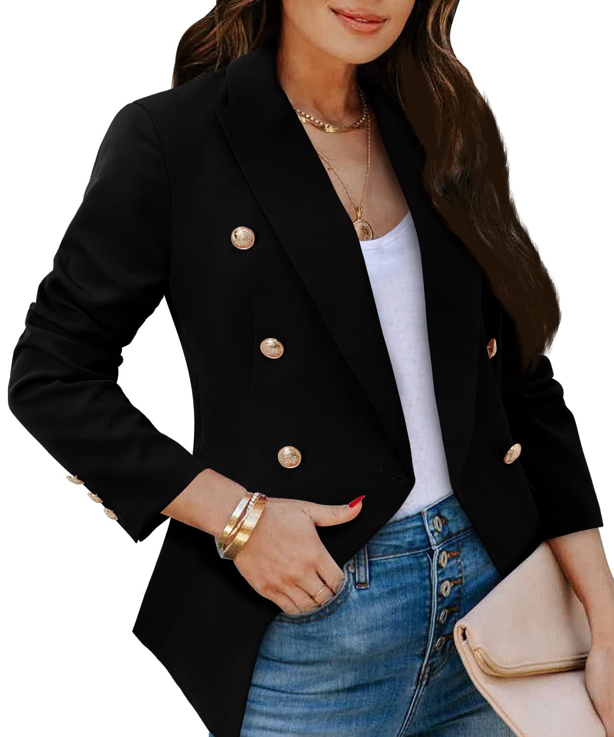 Stylish Women's Casual Blazer Jacket with Gold Buttons - Long Sleeve Office Blazer with Lapel for Work & Business Attire | Perfect for Professional Meetings, Office Wear & Smart Casual Outfits