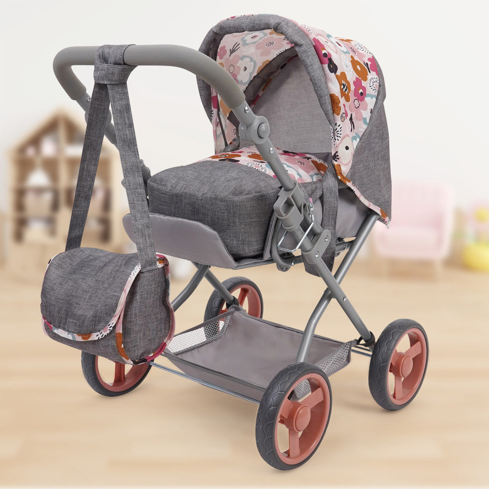 509 Crew Kelly Deluxe Doll Stroller with Melange Floral Design & Matching Bag - Perfect for Pretend Play, Outdoor Walks, and Gift Giving for Kids Ages 3+