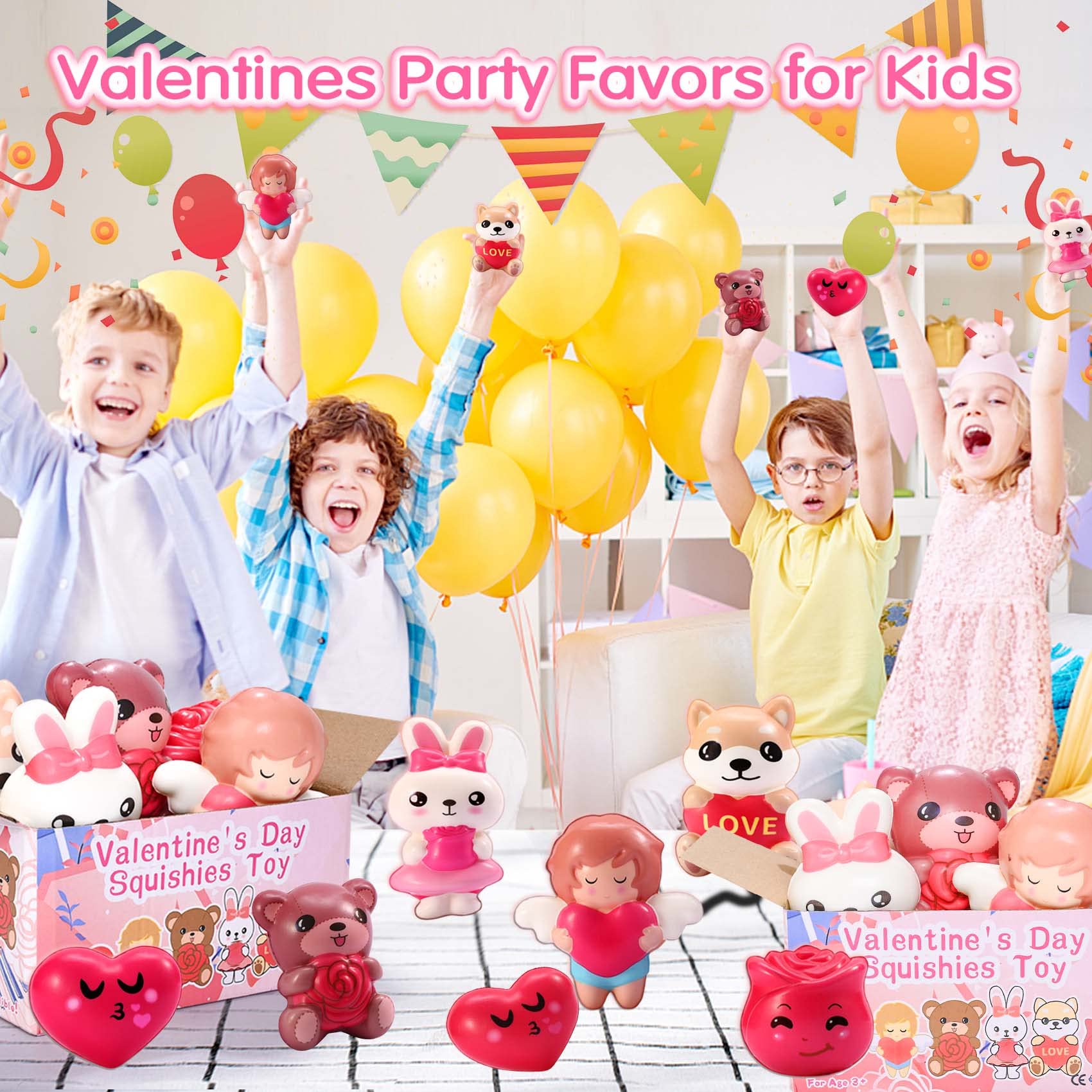 Valentine's Day Squishy Toys 6 Pack - Soft Stress Relief for Kids Party Favors & Gifts