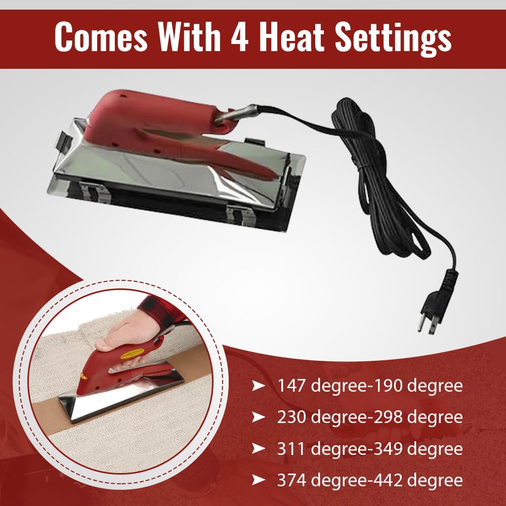 800-Watt 10-Inch Carpet Seaming Iron with Joining Tape - Professional Heat Bond Seamer for Carpet Installation & Repair, Includes Red Stitch Roller & Spiked Star Grooming Tool - Perfect for Home Renovation, Flooring Projects & DIY Carpet Repairs