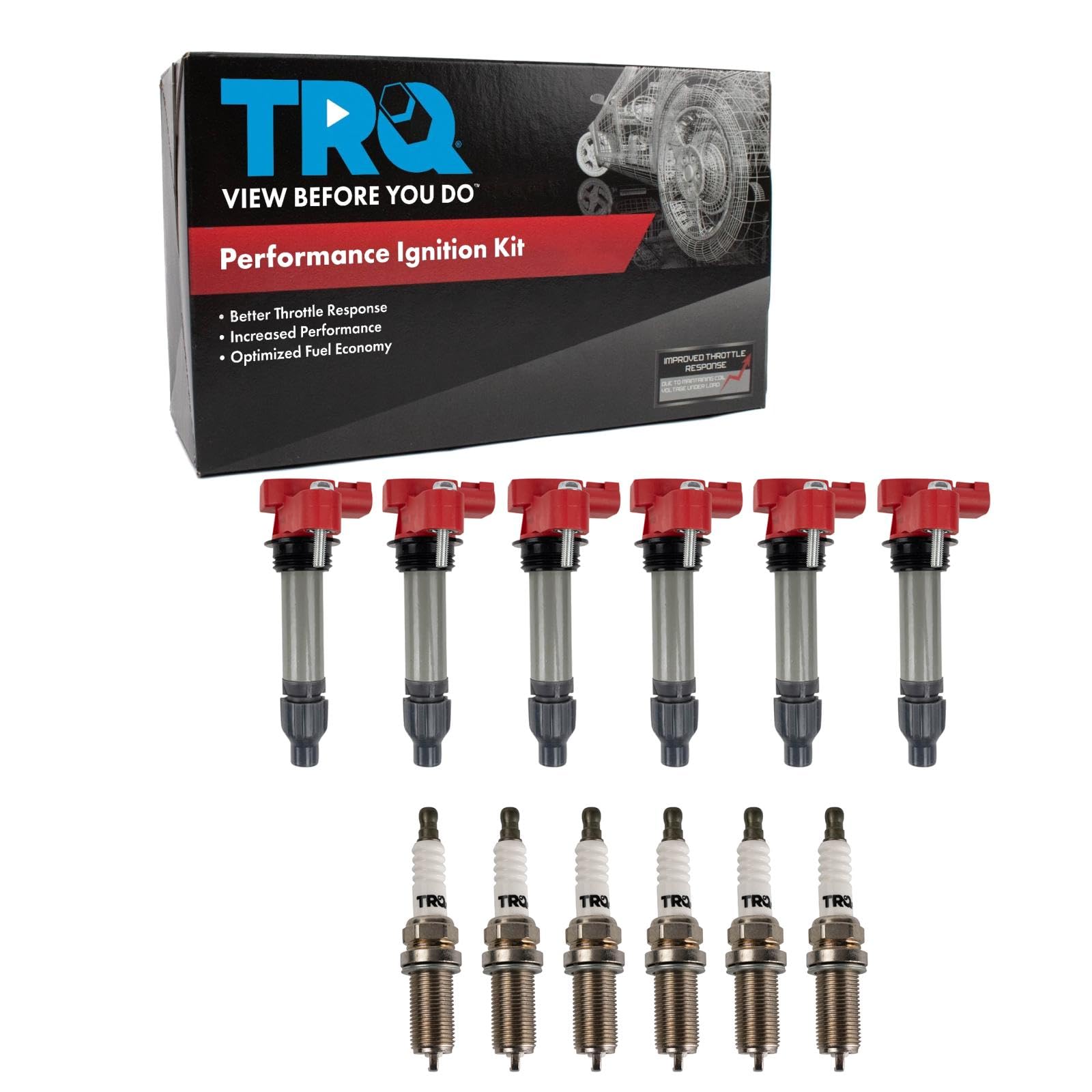 TRQ Ignition Coil & Spark Plug Kit - Compatible with Buick 08-19, Cadillac 07-19, Chevrolet 08-21, GMC 07-17, Pontiac 07-09, Saab 11, Saturn Suzuki 07-10 | High Performance Replacement Parts for Smooth Engine Start & Acceleration | Perfect for DIY Auto Repair & Maintenance
