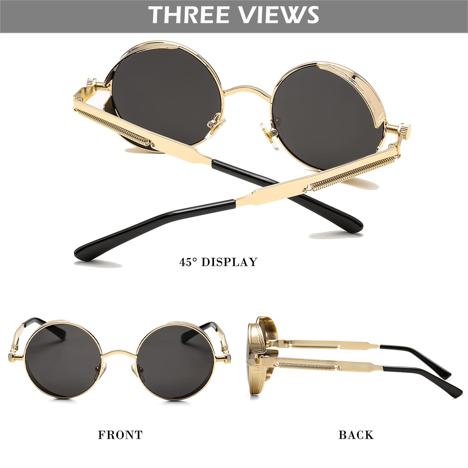 Vintage Steampunk Sunglasses for Women & Men - Retro Round Metal Frame Gothic Glasses - Perfect for Cosplay, Halloween Costumes & Vintage Fashion Outfits