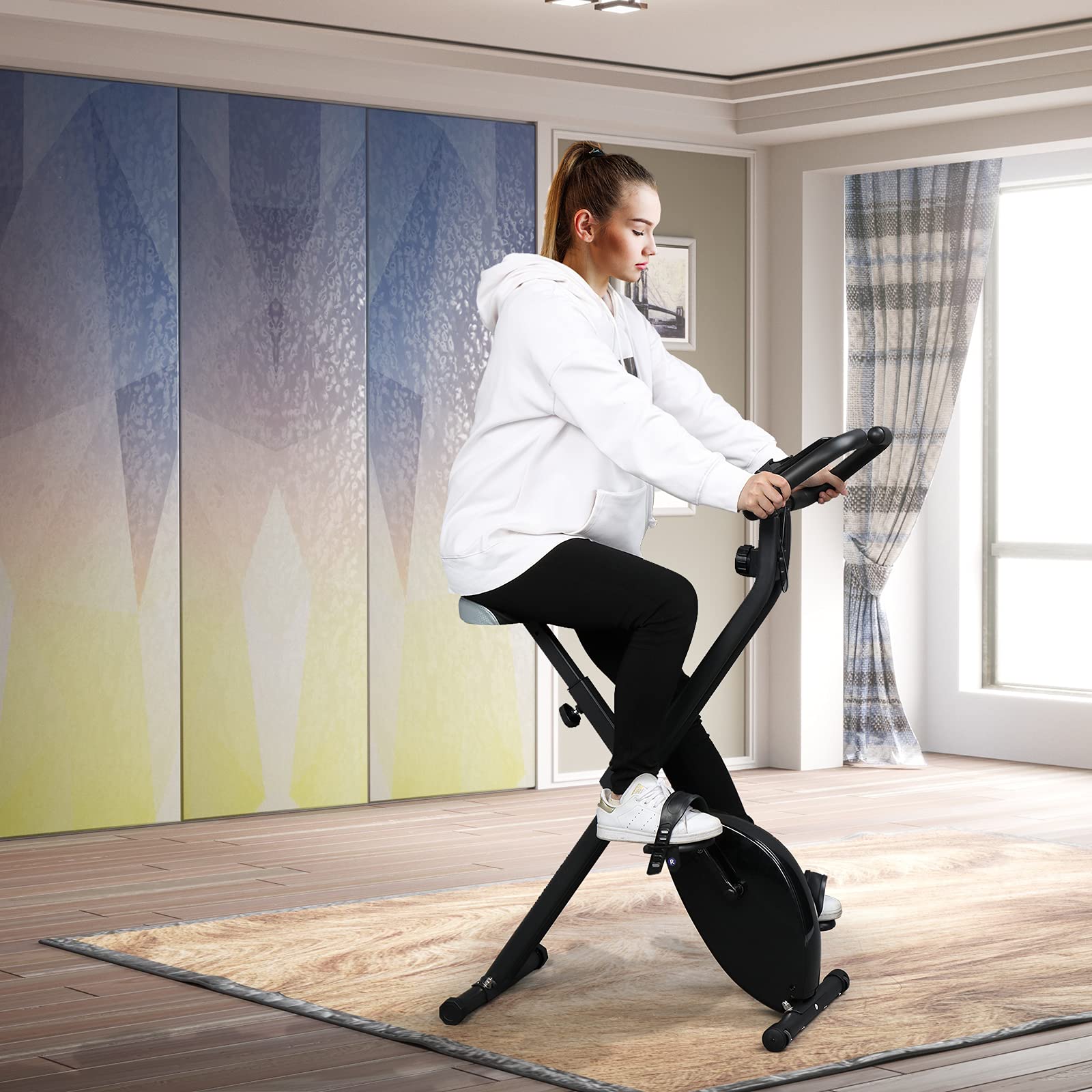 GT7-OJY Foldable Exercise Bike for Home - Adjustable Magnetic Resistance, LCD Display, Quiet Workout Bike for Cardio & Fitness - Perfect for Small Spaces, Home Gym & Apartment Workouts
