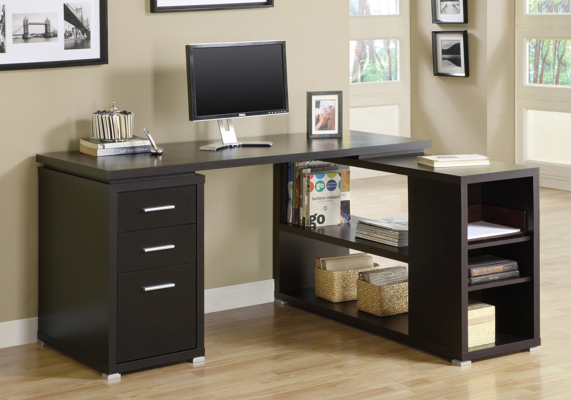 Office Series Espresso Left or Right Facing Corner Desk - Perfect for Home Office, Study Room & Small Workspace