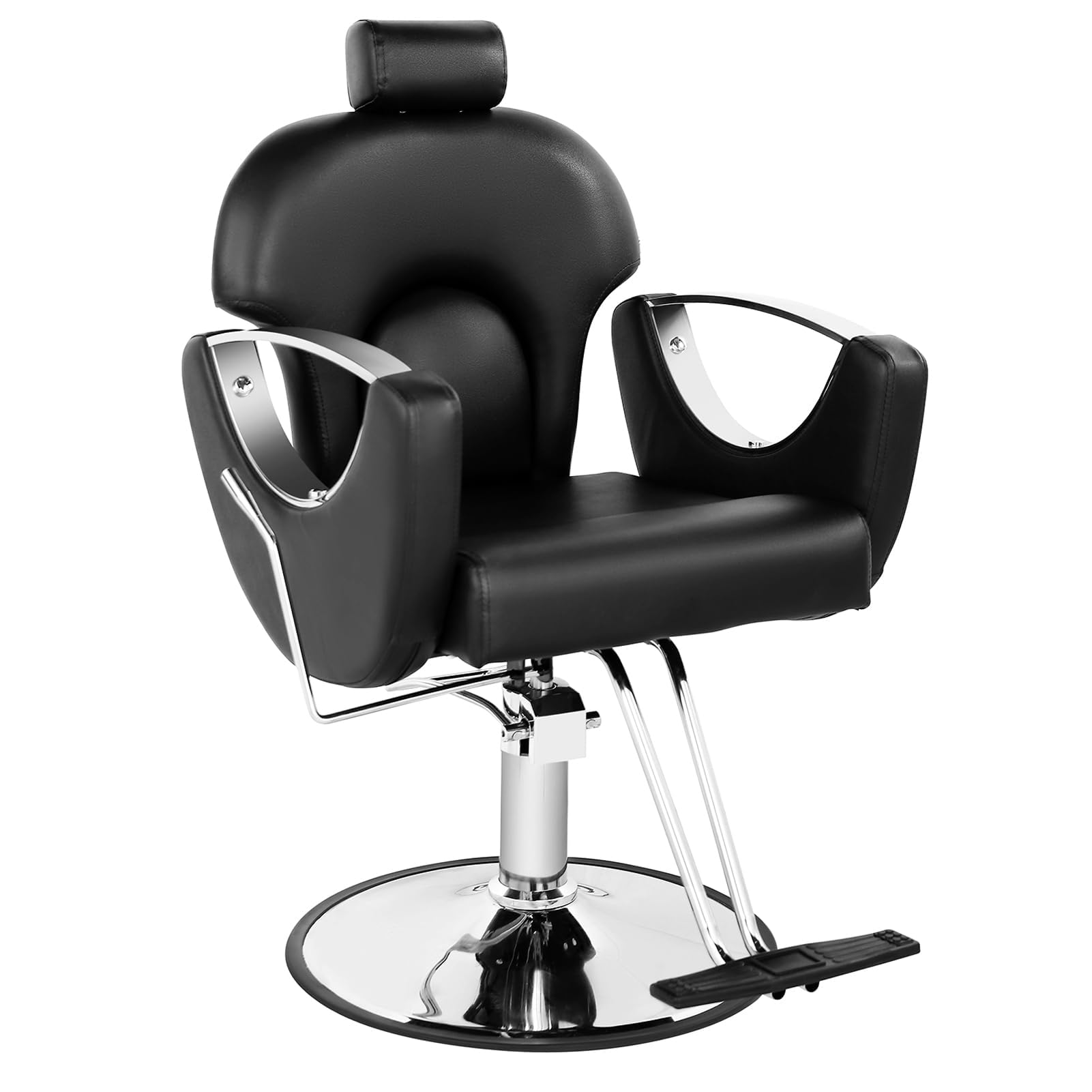 Professional Black Hydraulic Salon Chair for Hair Stylists & Barbers - 360° Swivel, 130° Recline with Adjustable Footrest - Perfect for Home Barbershops, Hair Salons & Braiding Studios