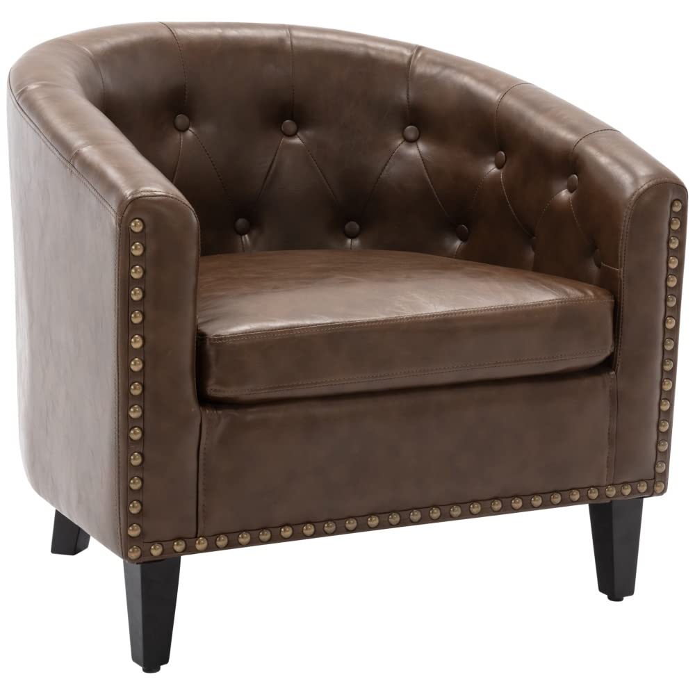 Luxury PU Leather Tufted Barrel Tub Chair for Living Room, Bedroom & Club - Stylish Accent Seating for Home & Office Decor