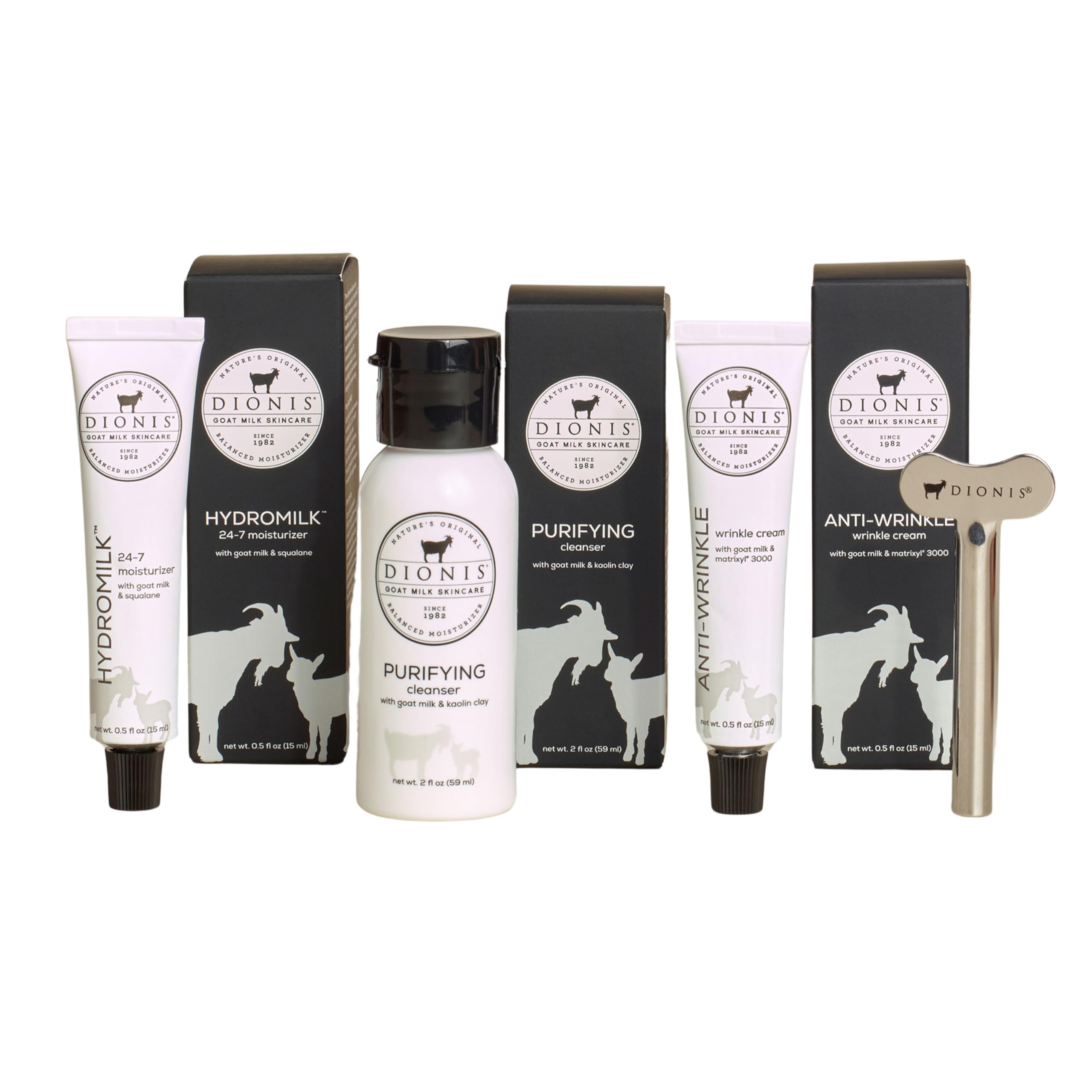 Dionis Goat Milk Skincare Core Collection Starter Set with 6-Piece Lip Balm Ornament 2024 | Natural Moisturizing Gift Set for Dry Skin Care & Holiday Gifting