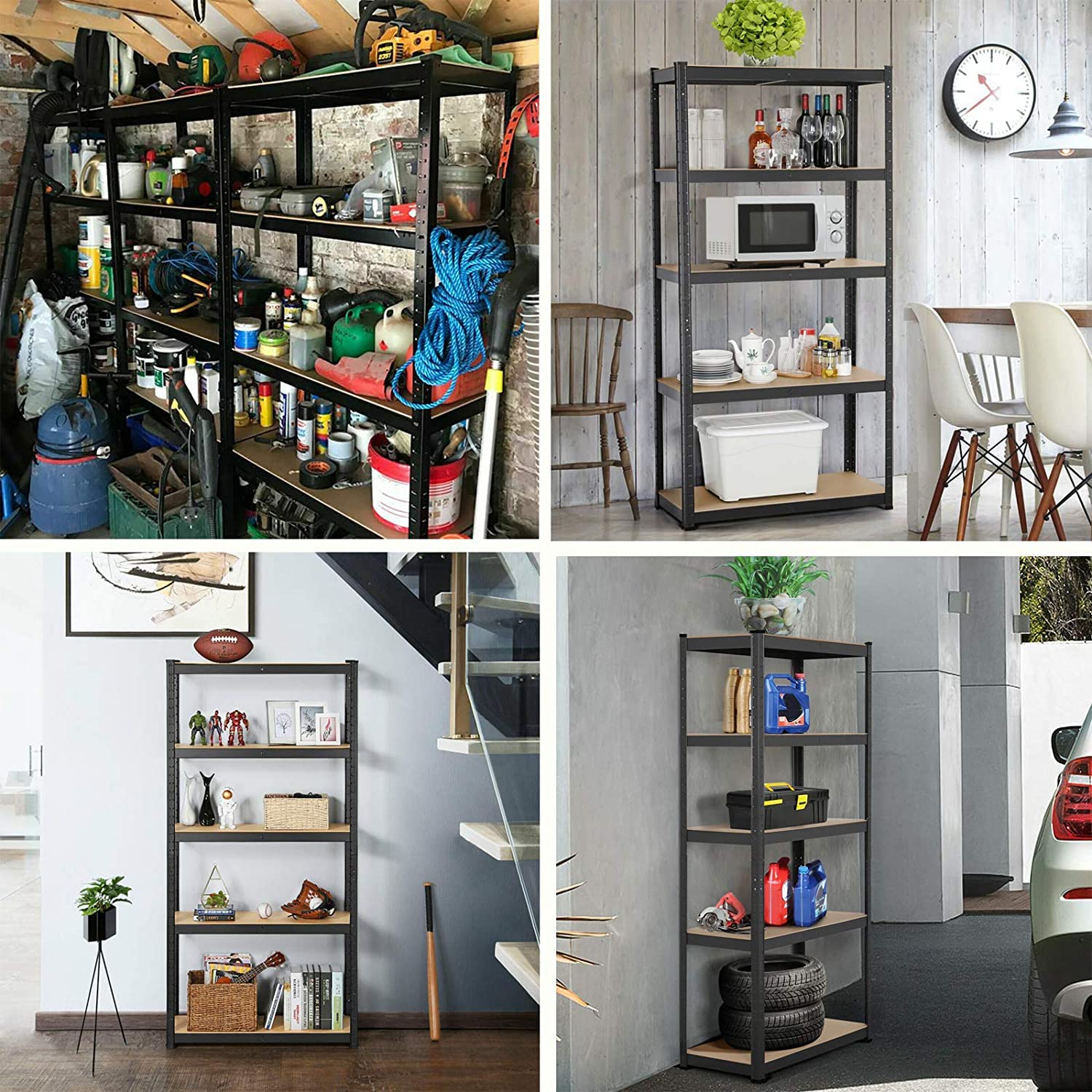 5-Shelf Heavy Duty Metal Storage Shelving Unit - Adjustable Garage Shelves, Bolt-Free Assembly, Steel Utility Rack for Office, Garage & Kitchen Organization (60