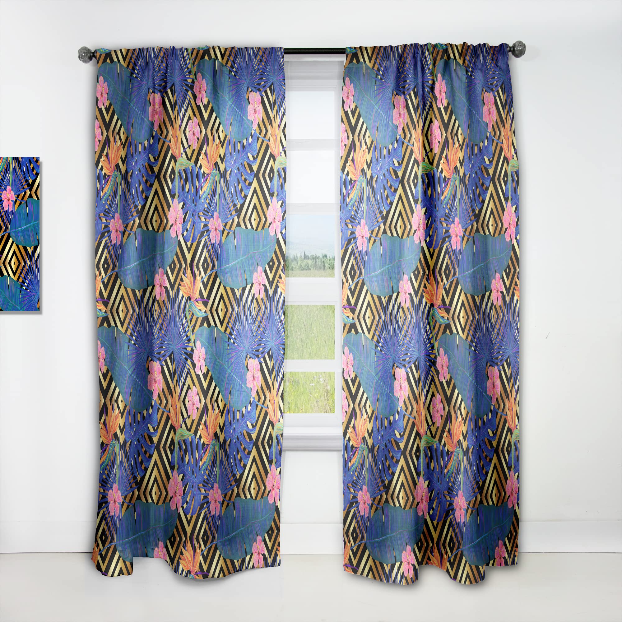 DesignQ Abstract Retro Thermal Insulated Curtains - Single Panel 52x120 - Blackout Drapes for Bedroom & Living Room - Perfect for Home Decor, Privacy & Energy Efficiency