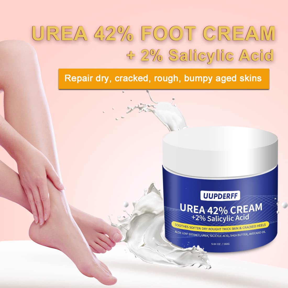 42% Urea Cream with 2% Salicylic Acid for Dry Cracked Feet - 5.64 Oz Foot & Hand Moisturizer - Repairs Cracked Heels, Elbows & Knees - Exfoliates & Softens Rough Skin - Perfect for Pedicures, Dry Winter Skin & Callus Removal