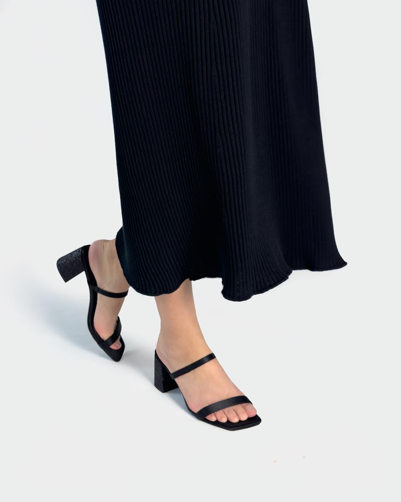 Black Block Heel Slide Sandals for Women - Comfortable Summer Dressy Casual Shoes for Beach, Party & Outdoor Wear