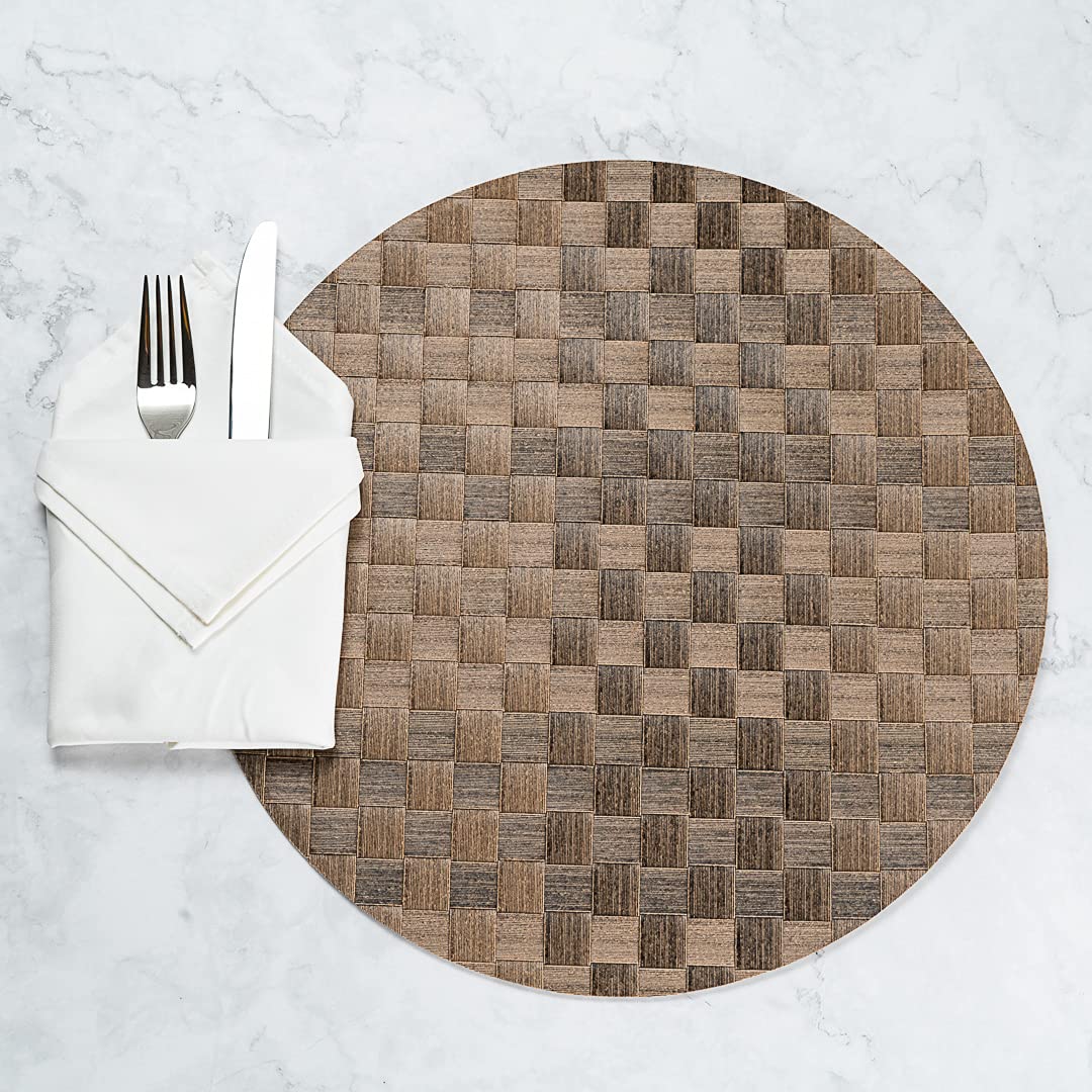 Restaurantware Macroweave 15 Inch Round Woven Placemats Set of 6 - Durable & Easy Clean Brown Plastic Table Mats for Dining - Perfect for Home Kitchen, Restaurant, Party, and Outdoor Use