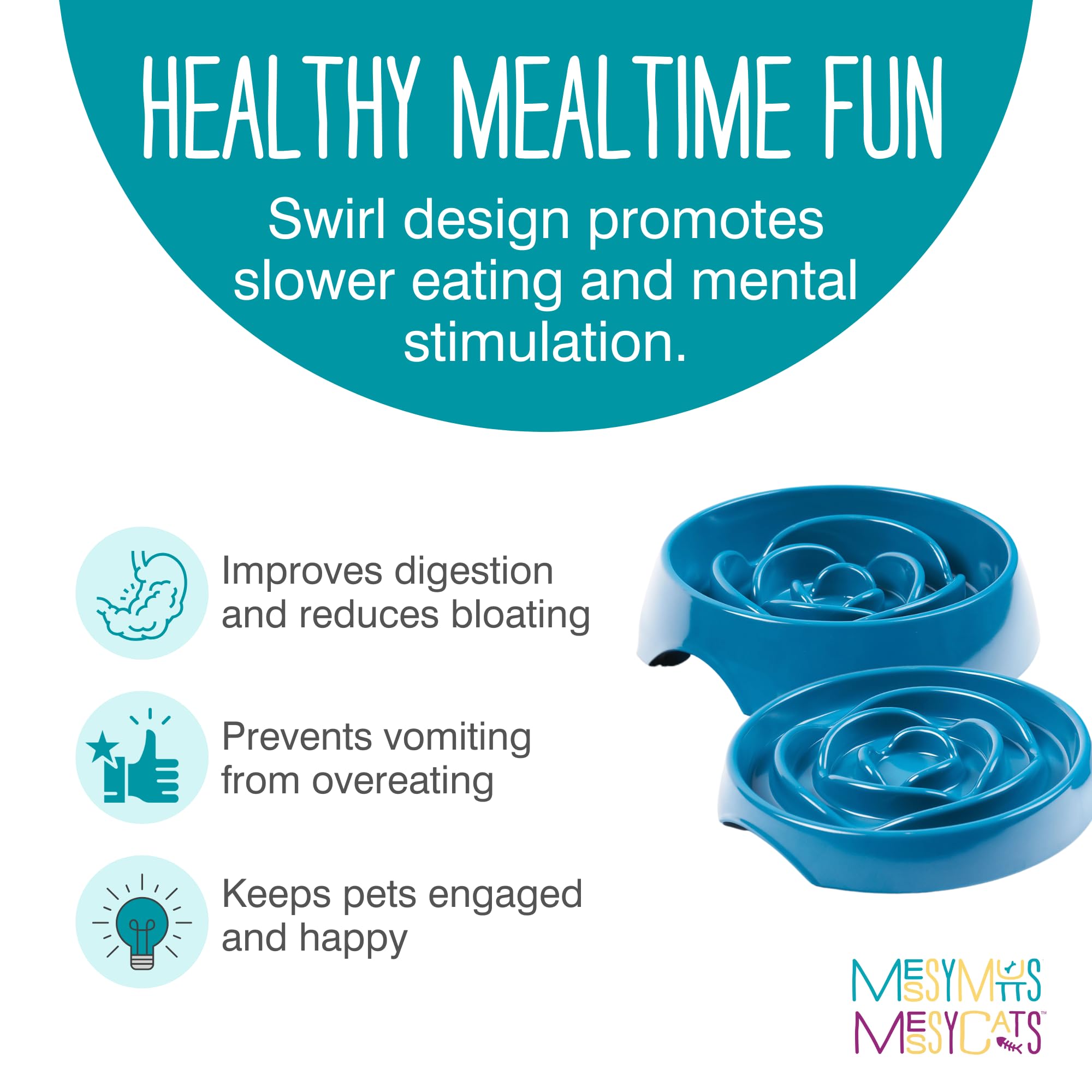 Messy Mutts Interactive Slow Feeder Dog Bowl – Puzzle Feeder for Dogs & Cats to Slow Eating, Prevent Bloating – 8” x 1.3” – 1.75 Cup Capacity – Blue – Perfect for Mealtime Enrichment & Digestive Health