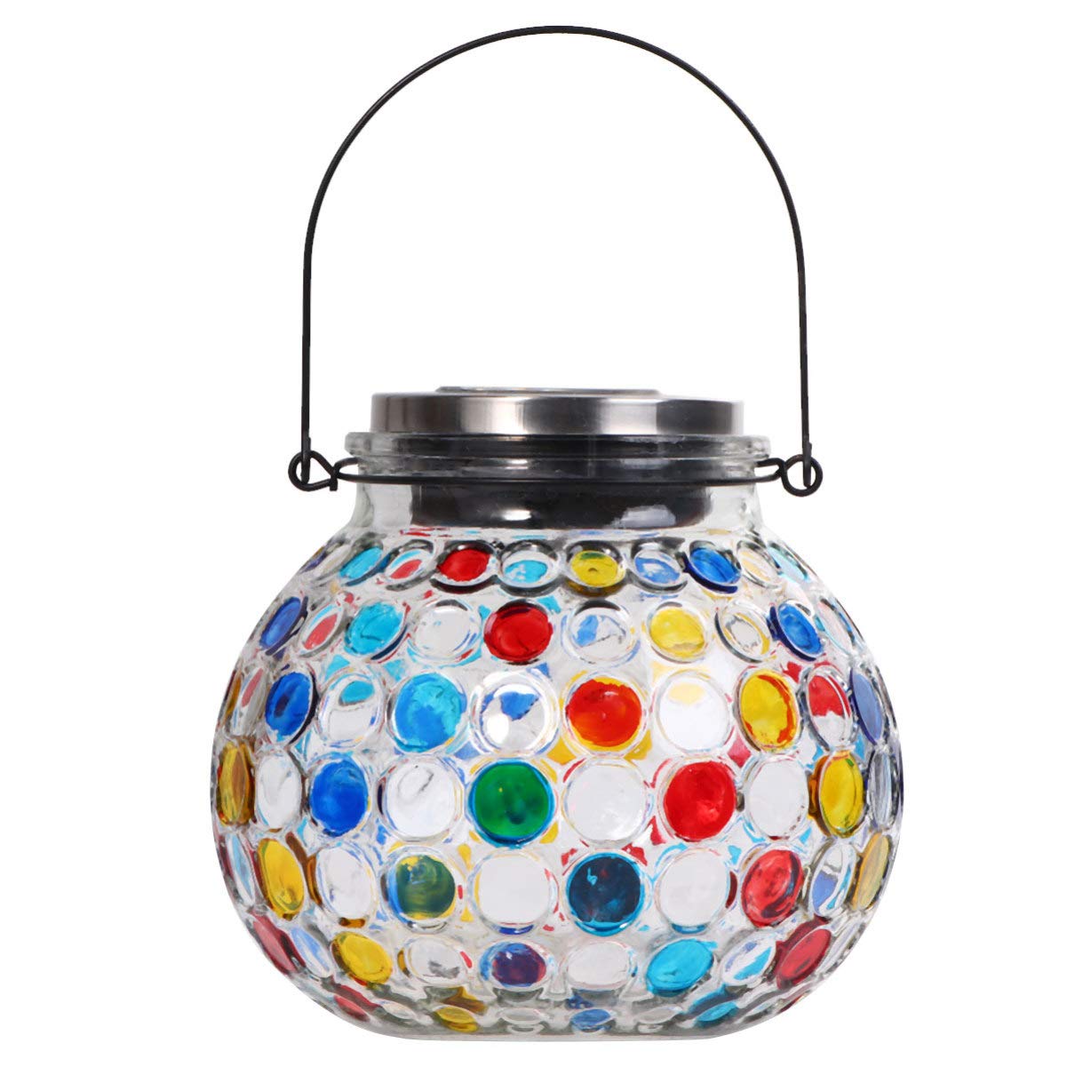 Solar Powered Mosaic Glass Jar Hanging Lamp - LED Outdoor Garden Light for Patio, Porch, Yard & Lawn Decor | Weather-Resistant Solar Lantern for Romantic Ambience, Wedding & Party Lighting