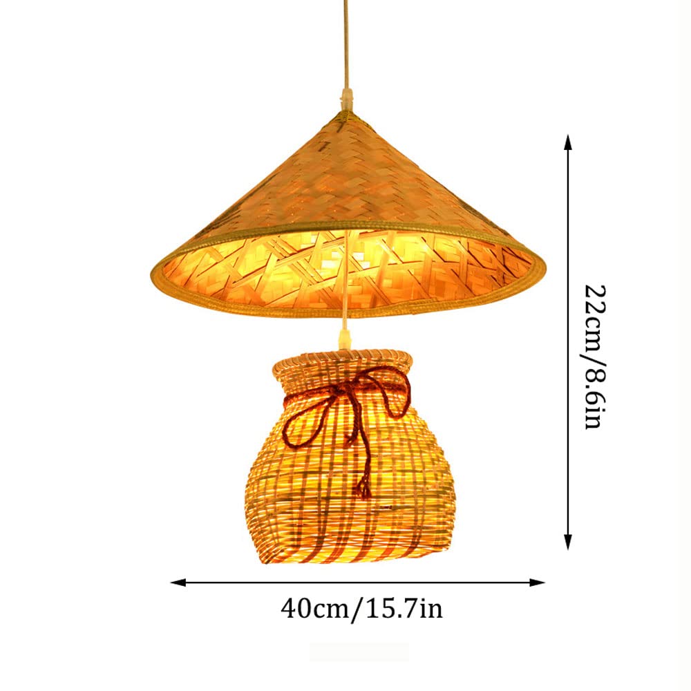Hand-Woven Bamboo Hanging Light - Natural Rattan Pendant Lamp with Woven Lampshade, Rustic Chandelier for Home, Bar & Cafe Decor - Perfect for Boho, Farmhouse & Coastal Interior Design