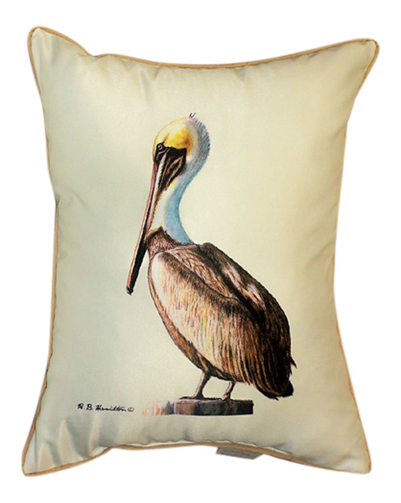 Betsy Drake HJ035 Pelican Art Decorative Throw Pillow 15x22 Inches - Perfect for Coastal Home Decor, Living Room Accent & Nursery Design