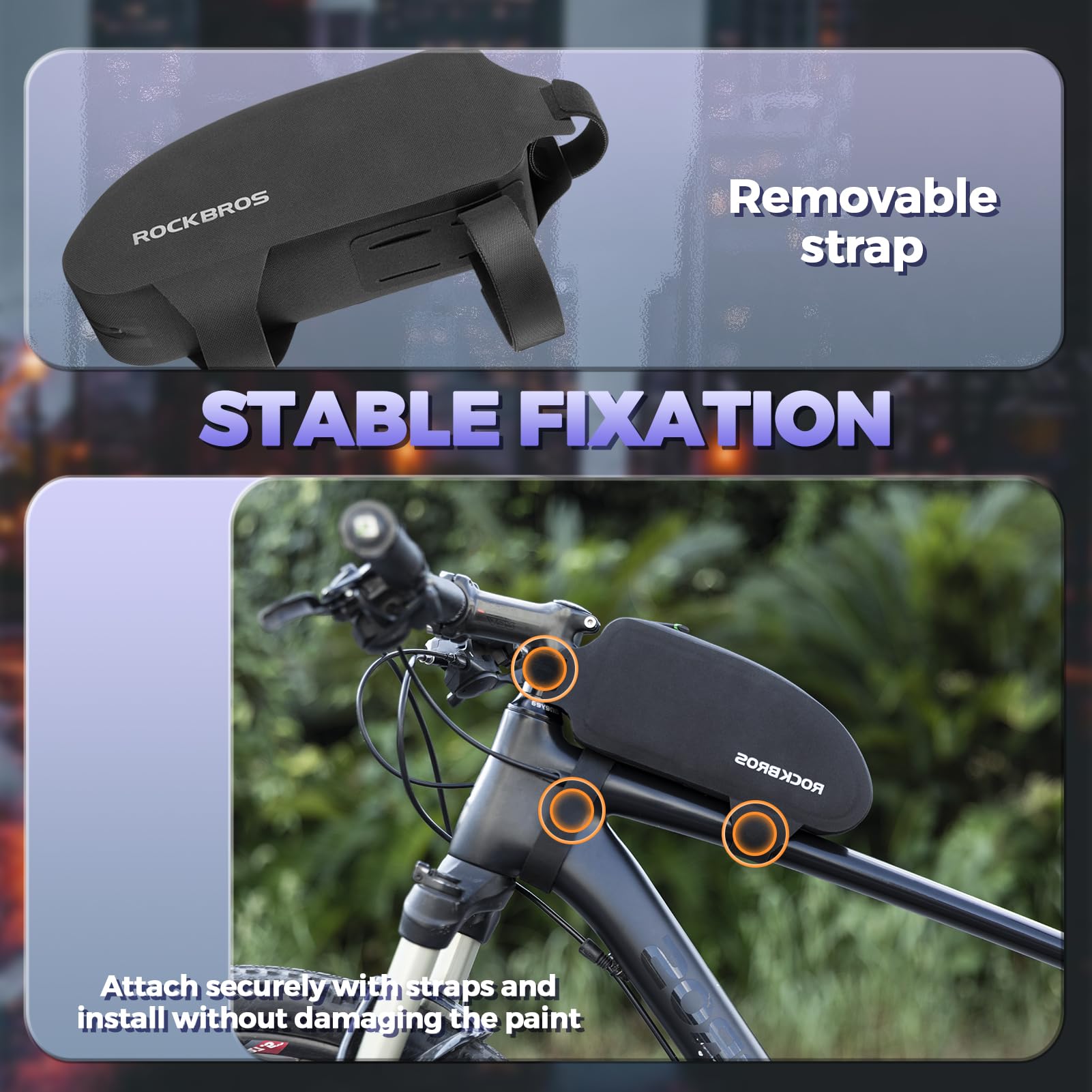 **ROCKBROS Waterproof Bike Top Tube Bag - Large Upgrade Bicycle Front Frame Pouch for Phone & Essentials - Mountain & Road Cycling Accessories | Perfect for Commuting, Hiking & Outdoor Adventures**