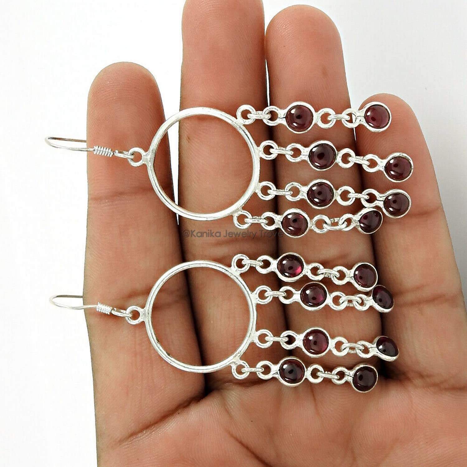Kanika Jewelry Trove 925 Sterling Silver Garnet Handmade Drop Dangle Earrings for Women & Girls | Elegant Gift for Weddings, Parties & Special Occasions