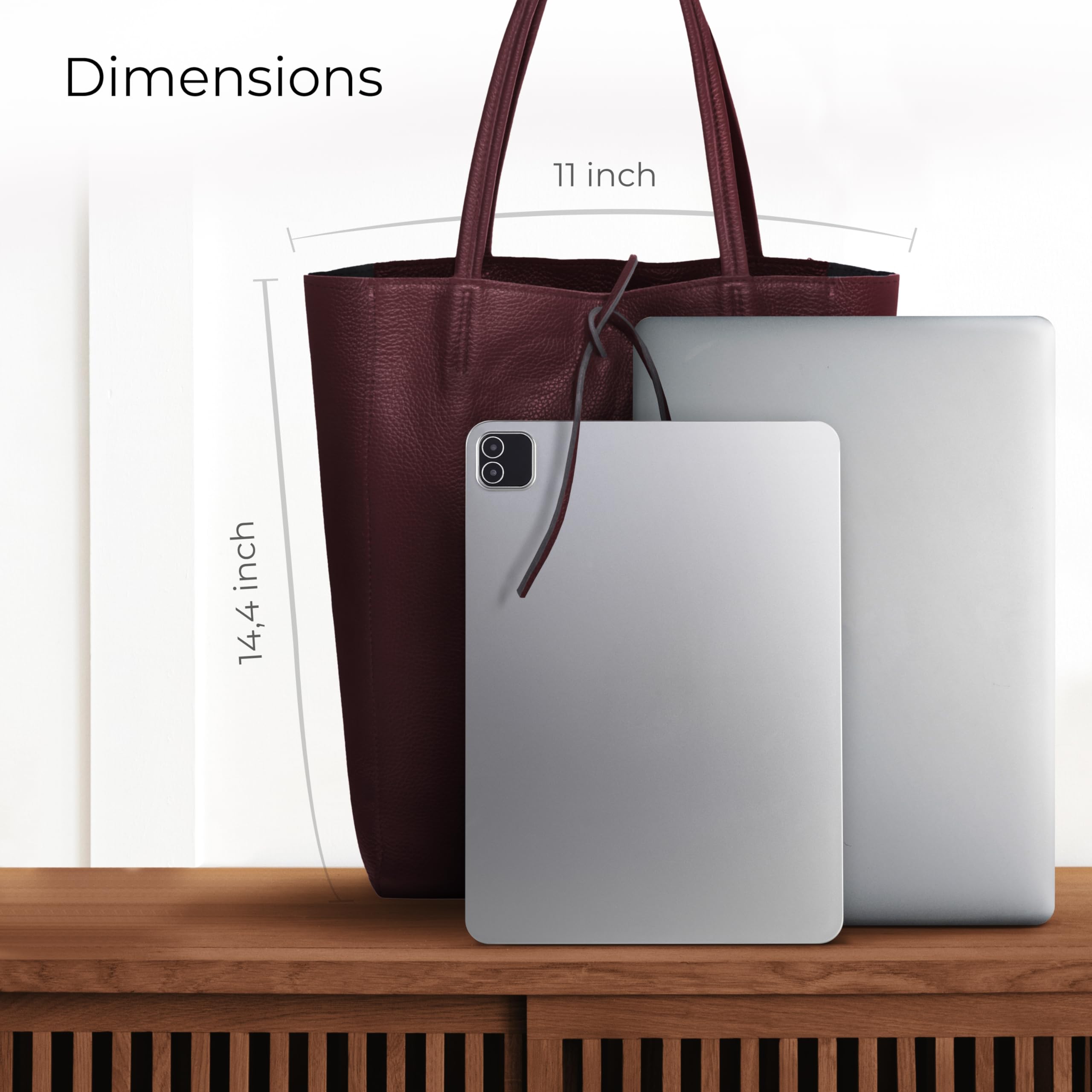 TAKEASY Genuine Leather Tote Bag with Zip Closure - Large Women's Work & Travel Shopper Bag - Handcrafted in Italy - Perfect for Office, Commute & Weekend Getaways