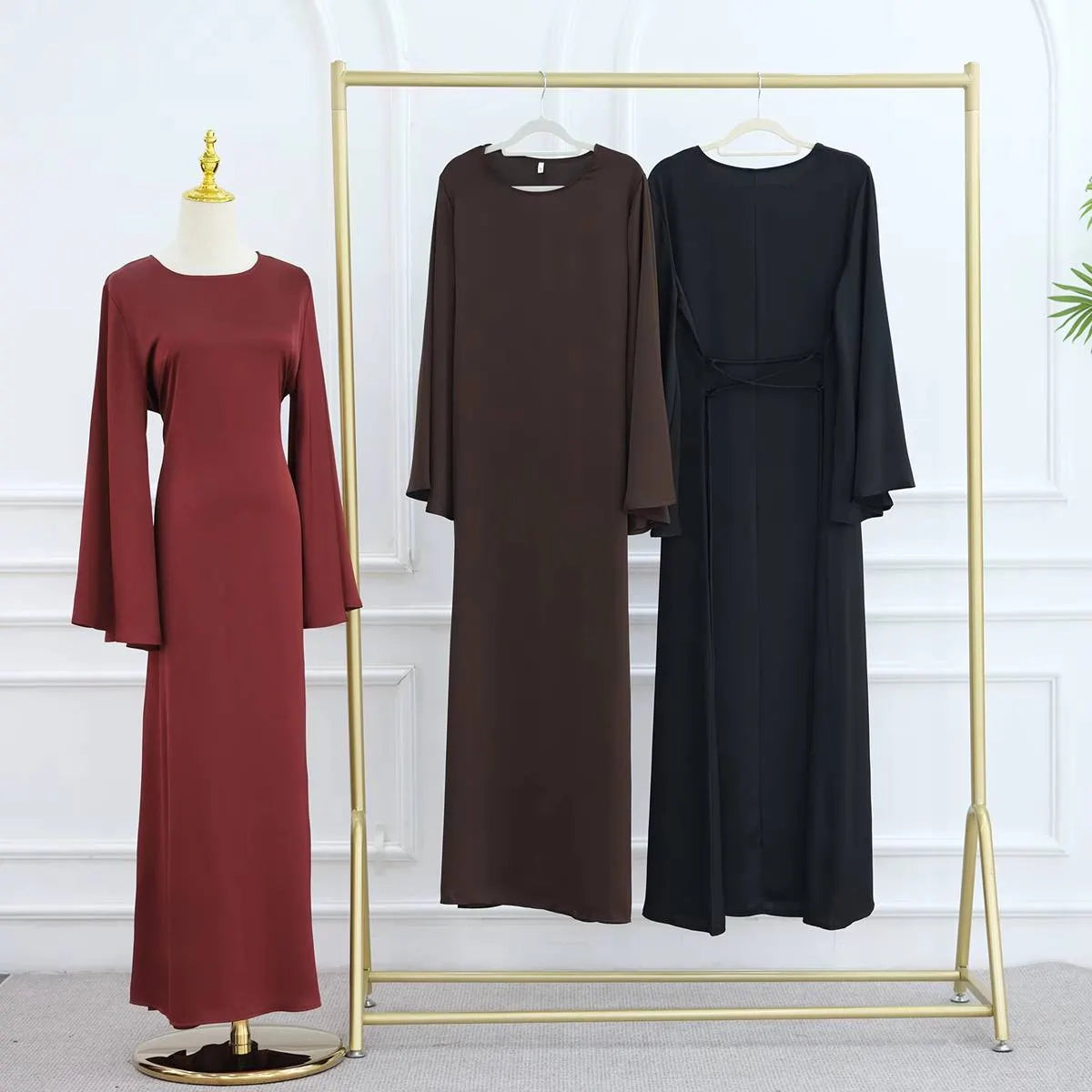 Elegant Satin Abaya Dress with Back Strap - Modest Islamic Prayer Dress for Women | Perfect for Eid, Ramadan & Special Occasions