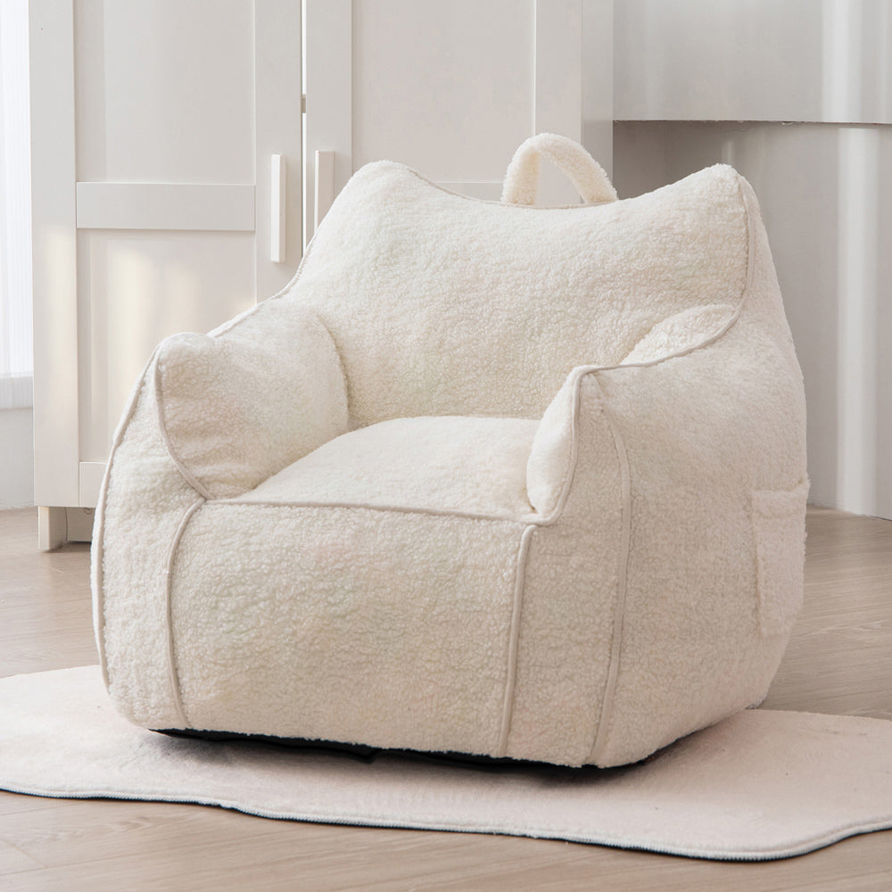 MAXYOYO Kids Sherpa Bean Bag Chair & Couch - Soft Plush Children's Room Furniture with Decorative Edges (White) - Perfect for Reading Nooks, Playrooms & Bedroom Relaxation