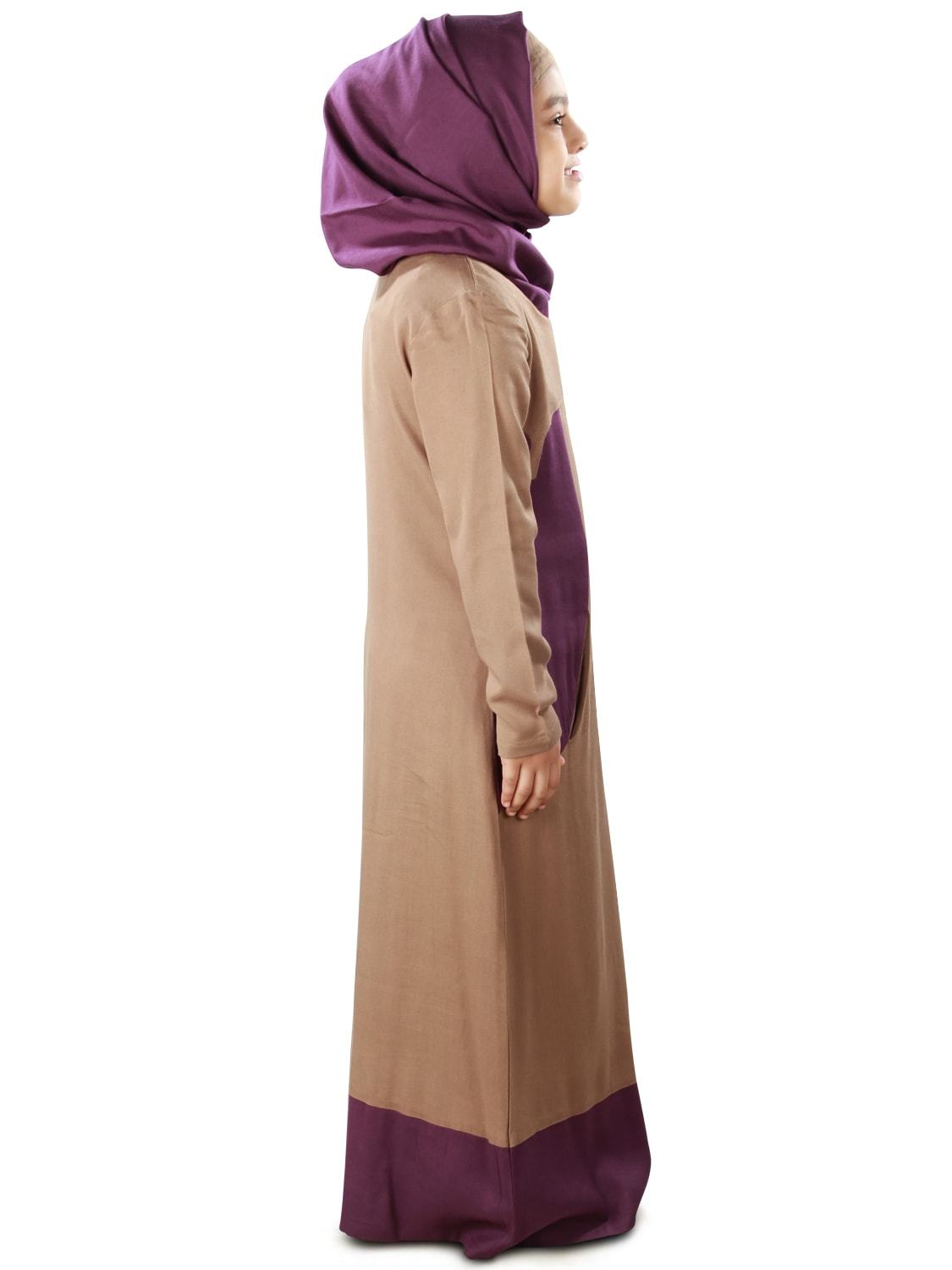 Afreen Khaki Rayon Kids Abaya Dress - Islamic Prayer Outfit for Girls - Perfect for Eid, Mosque & Special Occasions