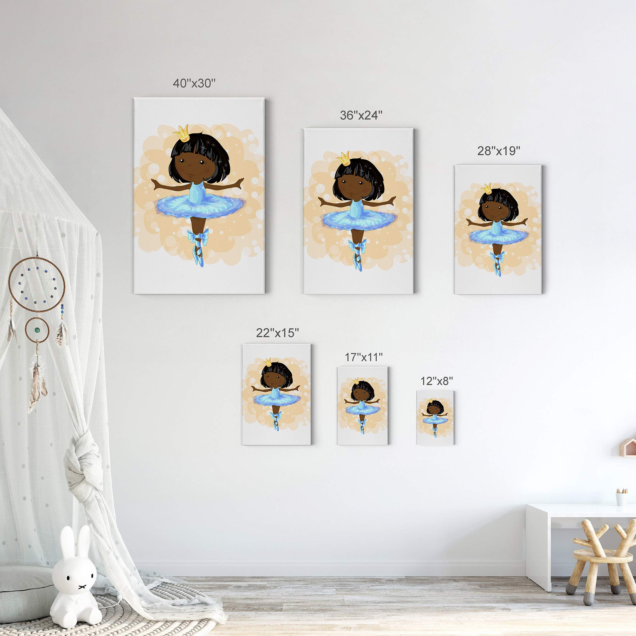 African American Ballerina Canvas Wall Art - Smile Art Design Cute Dance Painting for Kids Room, Nursery & Baby Room Decor - 40x30 Inch Ready to Hang Made in USA - Perfect for Bedroom, Playroom & Gift Ideas