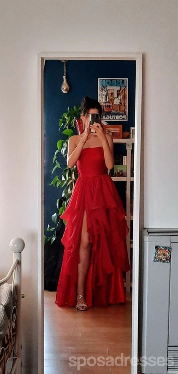 Elegant Red A-Line Side Slit Maxi Long Prom Dress for Women | Formal Evening Gown for Party & Special Occasions | Perfect for Homecoming, Wedding Guest & Black Tie Events