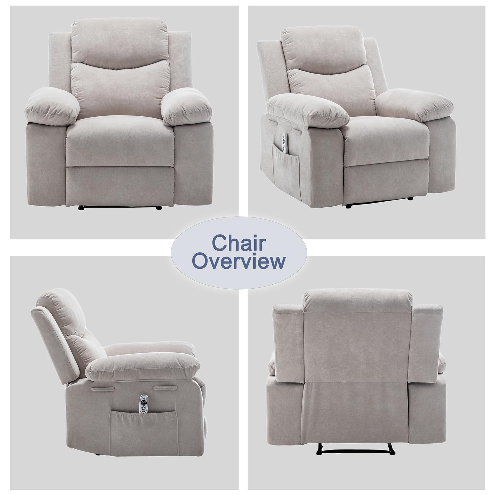 Adjustable Power Recliner Chair with Massage & Heating - Electric Lift Reclining Sofa for Living Room, Bedroom - Ergonomic Comfort for Relaxation, Watching TV & Napping (Beige)