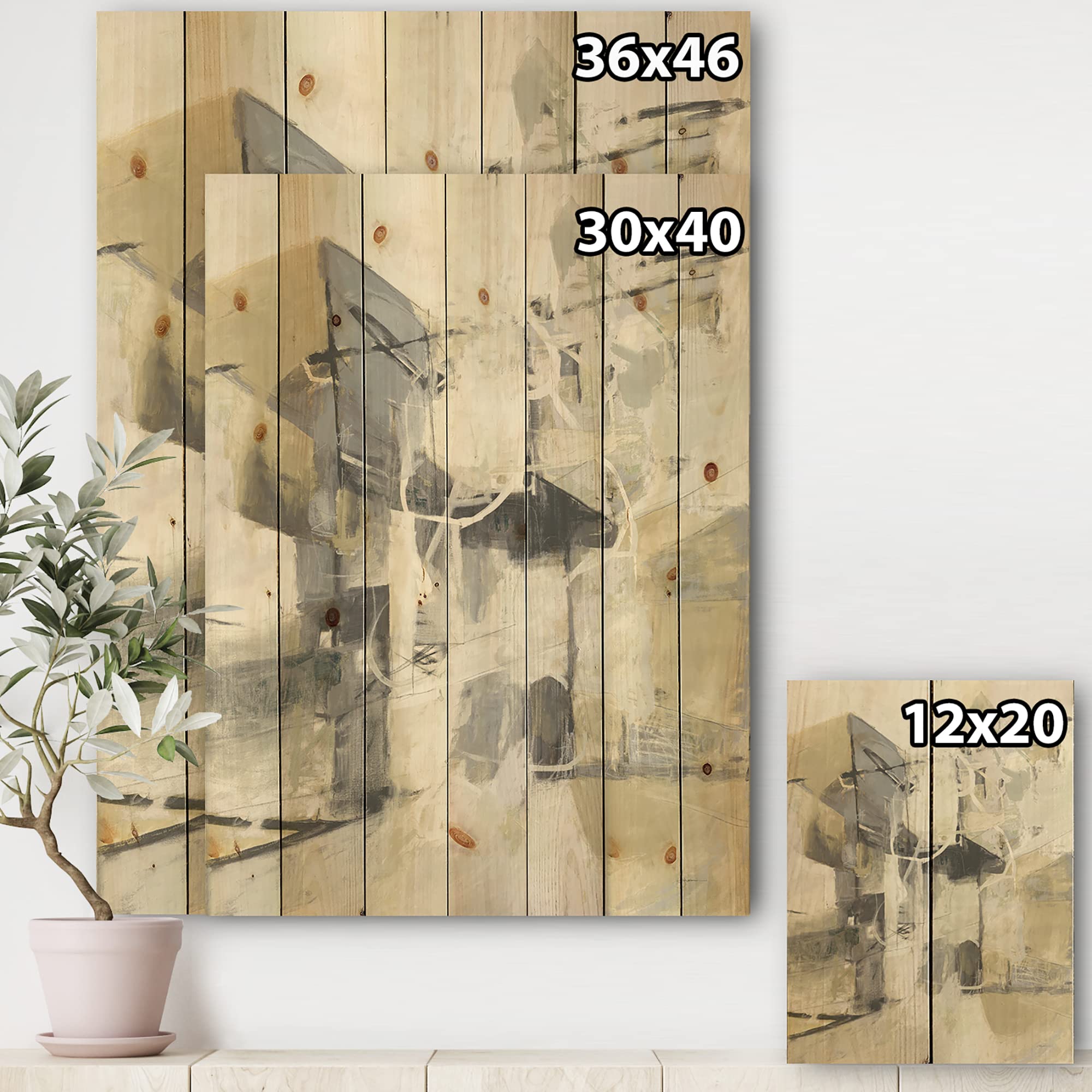 DesignQ Glam Cream Dream IV Modern Wood Wall Art - Large Abstract Grey Wood Panel Decor Printed on Natural Pine - Perfect for Living Room, Bedroom & Office Wall Decor