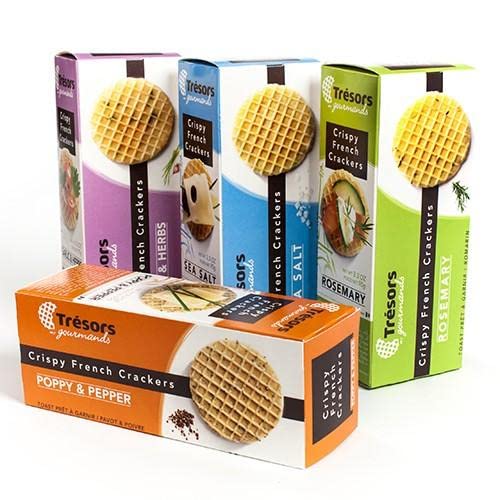 Tresors Gourmands Crispy French Waffle Crackers - Sea Salt Flavor, 3 Pack | Bite-Sized Savory Snacks for Parties, Picnics & Coffee Breaks