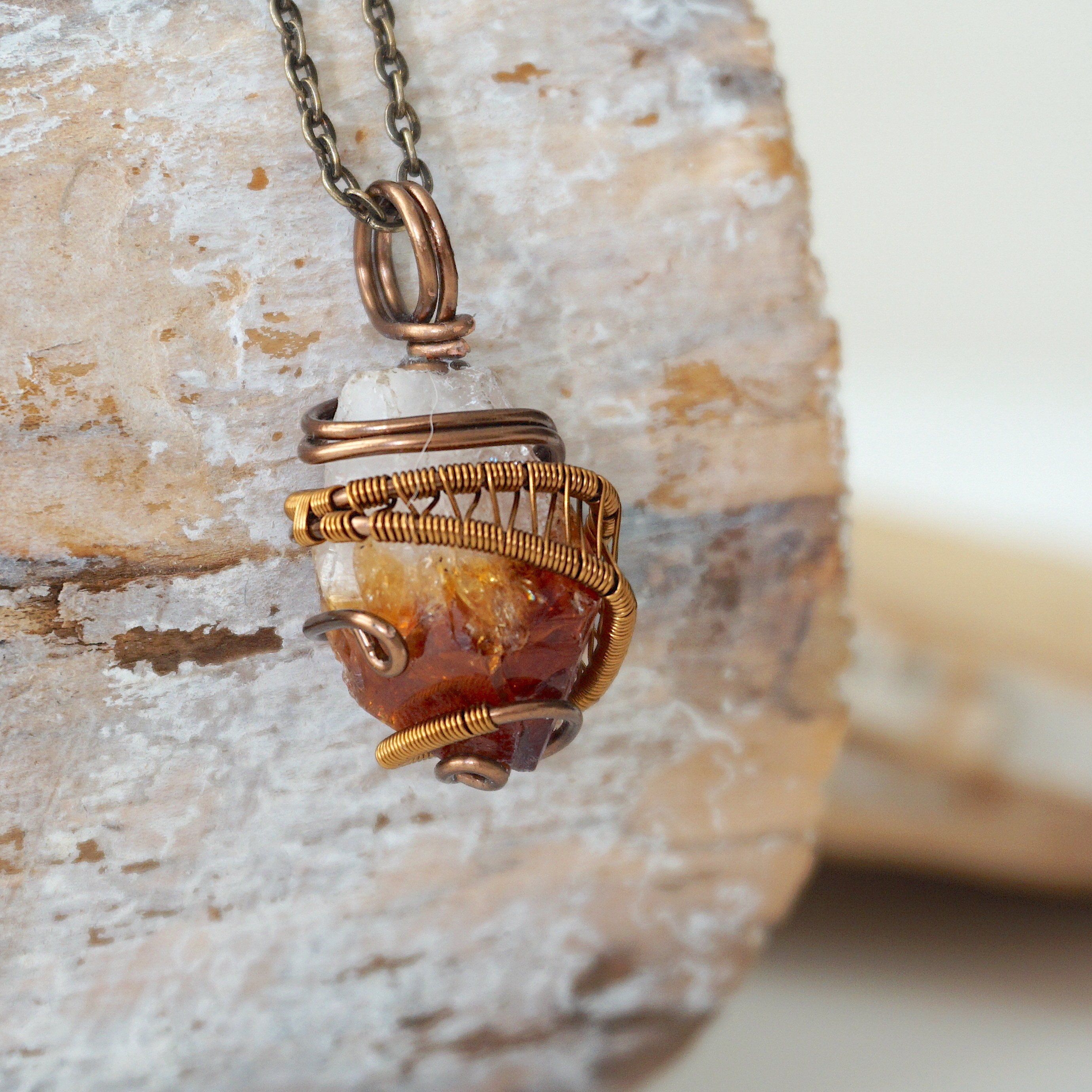 Raw Citrine Crystal Point Pendant Necklace in Antique Bronze - Natural Healing Stone Jewelry for Meditation, Energy Cleansing & Spiritual Protection