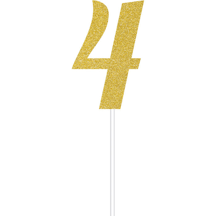 12-Piece Bulk Gold Glitter #4 Cake Toppers for Birthday, Wedding & Party Decorations – Premium Edible Cake Decorations for Cupcakes, Desserts & Special Occasions