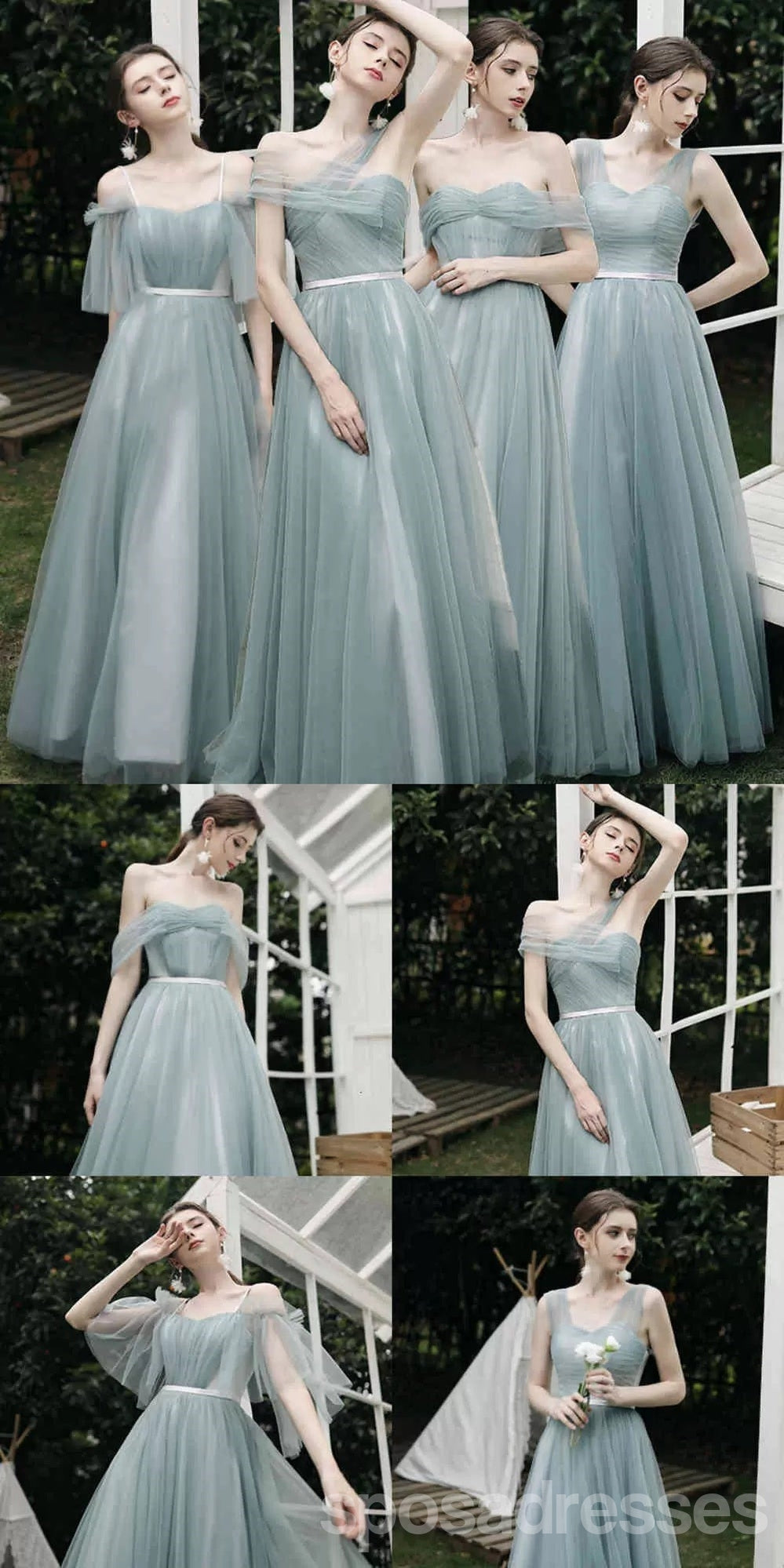 Elegant Mismatched Green A-Line Long Bridesmaid Dresses - WG1266 | Affordable Formal Gowns for Weddings, Parties & Special Occasions
