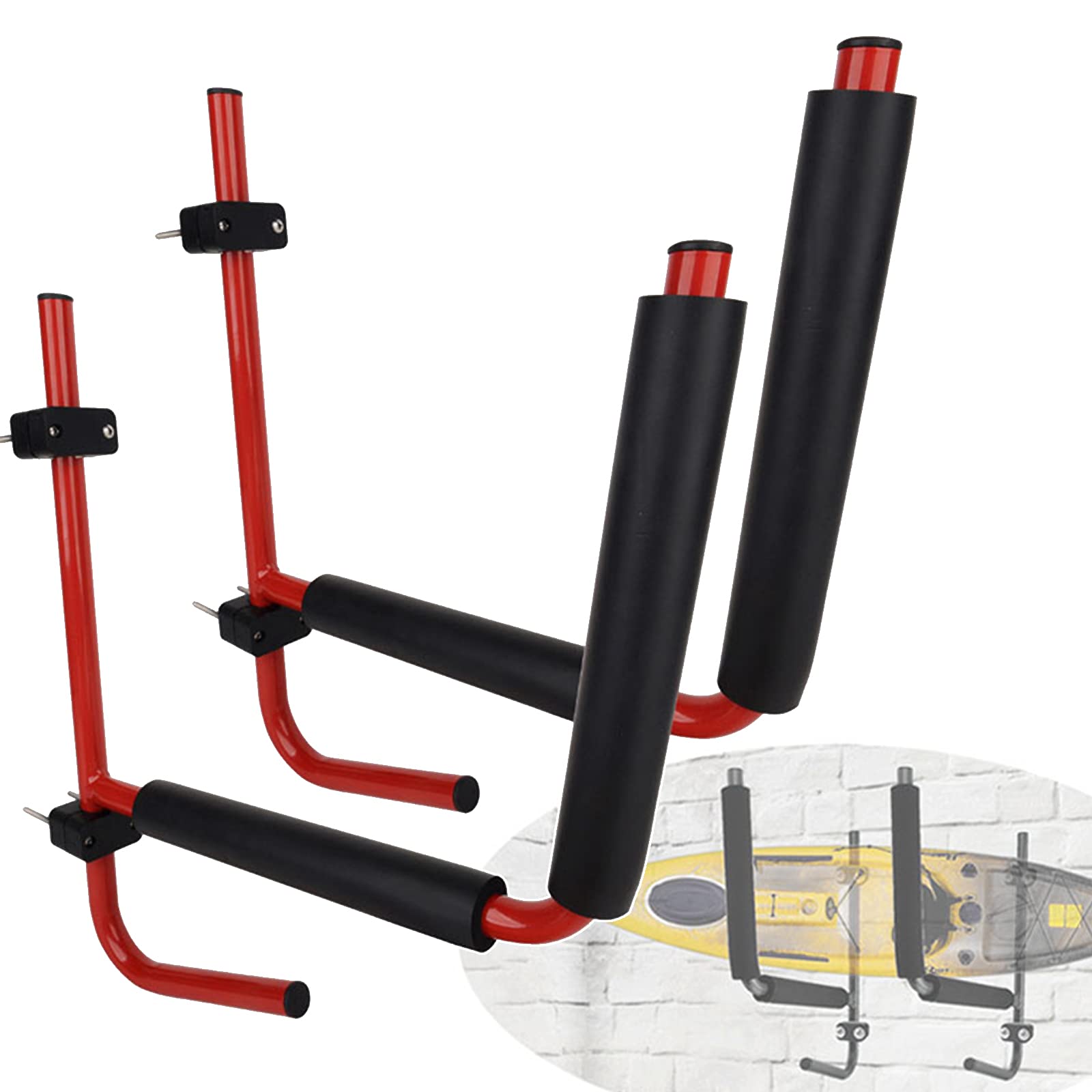 Heavy Duty Wall Mount Kayak Rack - 1 Pair Steel Canoe Storage Holder for Indoor & Outdoor Use - Perfect for Garage, Shed, or Boat House Organization