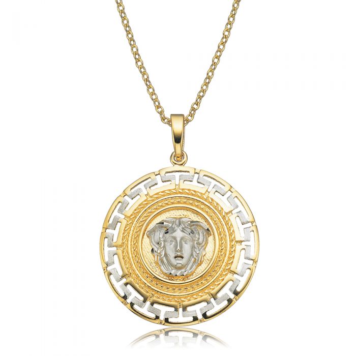 9ct Yellow Gold & White Gold Key of Life Medusa Pendant Necklace | Egyptian Ankh Symbol Jewelry | Perfect for Gifts, Spiritual Wear & Fashion Accessories