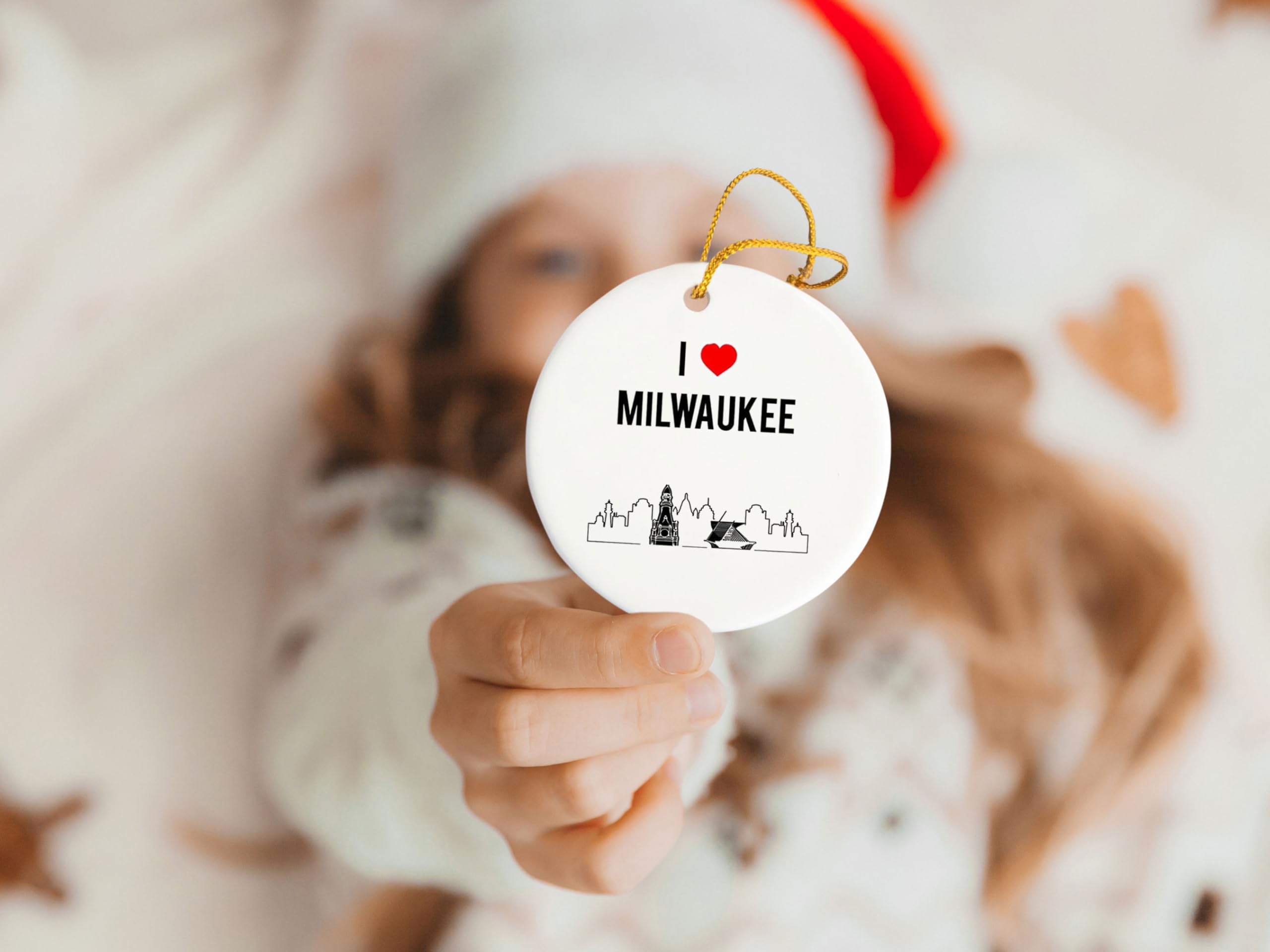 I Love Milwaukee Ceramic Ornament - 3 Inch Round Christmas Tree Decoration - Holiday Home Decor for Gifts, Collectibles & Festive Celebrations