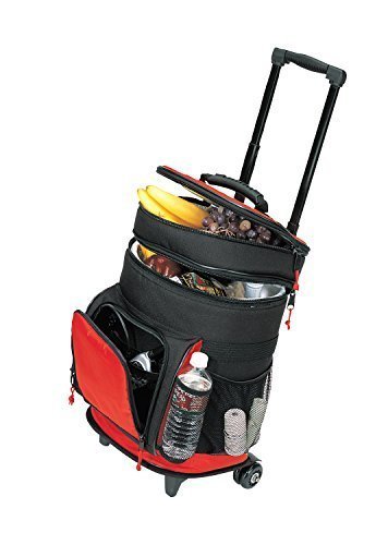 Travel5.0 Deluxe Ripstop Beach Rolling Cooler with Wheels - Portable Insulated Picnic Cooler for Camping, Tailgating & Outdoor Adventures (Red)