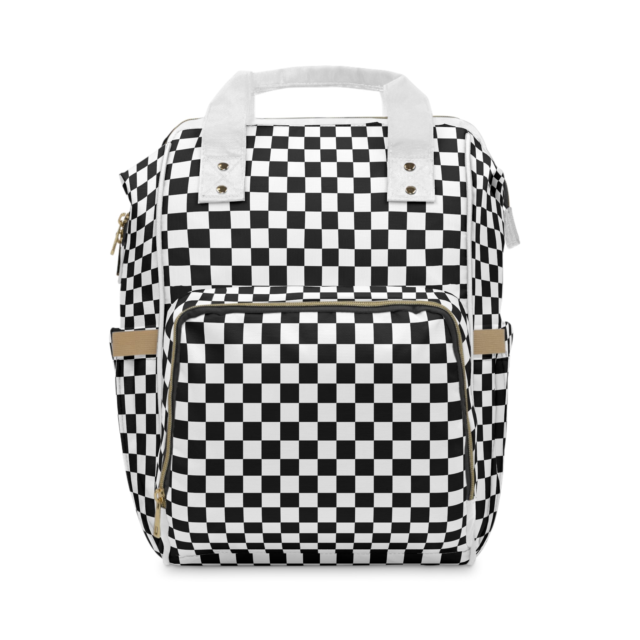 Checkered Diaper Backpack for Moms - Black & White Waterproof Baby Bag with Insulated Bottle Pockets | Perfect for Travel, Daycare & On-the-Go Parenting