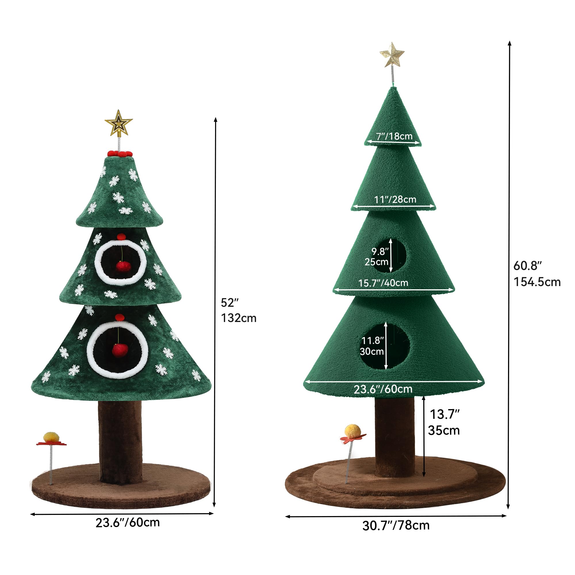 YITAHOME 52-inch Christmas Cat Tree with 2 Cozy Cat Houses - Indoor Cat Tower Furniture with Teaser Toy for Play & Holiday Decor - Perfect for Living Room, Bedroom & Christmas Gift for Cat Lovers