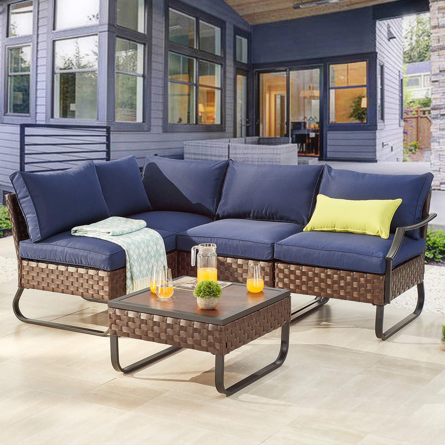 PatioFestival 5-Piece Modular Outdoor Wicker Furniture Set with 8.66