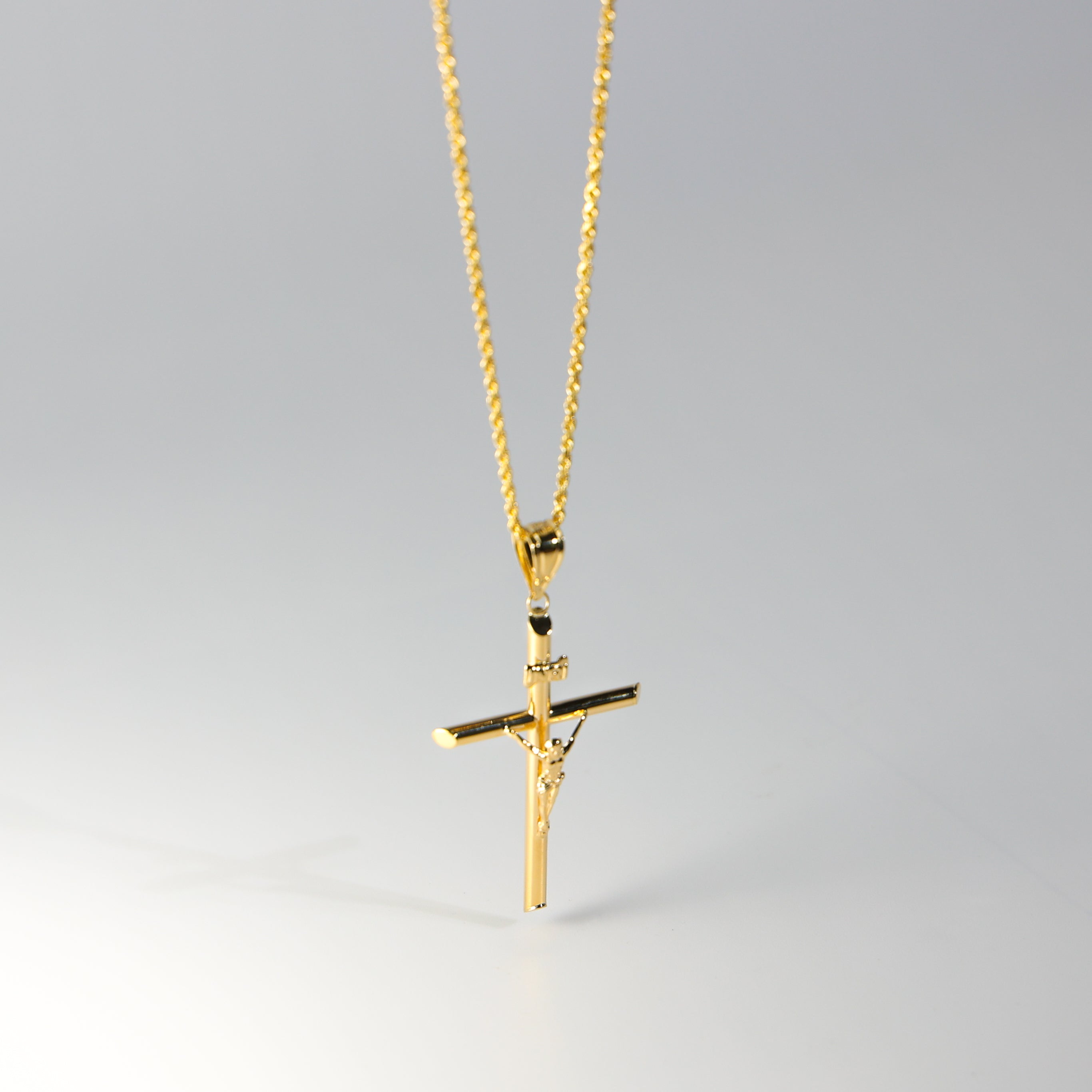18K Gold Large Crucifix Cross Pendant Necklace for Men - Religious Jewelry Gift for Baptism, First Communion & Confirmation - Elegant Christian Cross Pendant for Everyday Wear