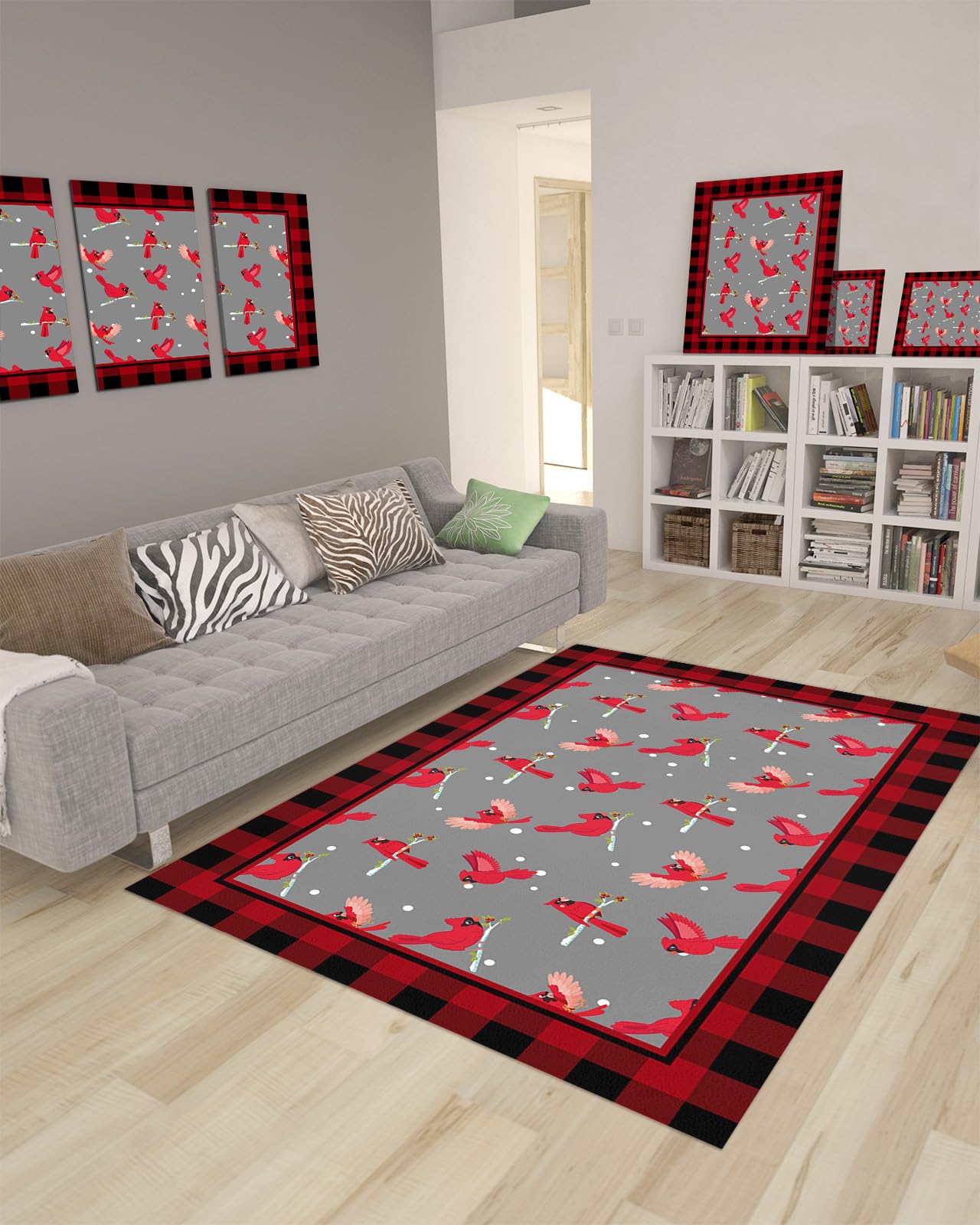 5x7 Christmas Area Rug - Washable Non-Slip Floor Mat with Snowflake & Plaid Design for Bedroom, Living Room, Dining Room | Cozy Winter Decor, Holiday Home Accent, Perfect Gift for Festive Season