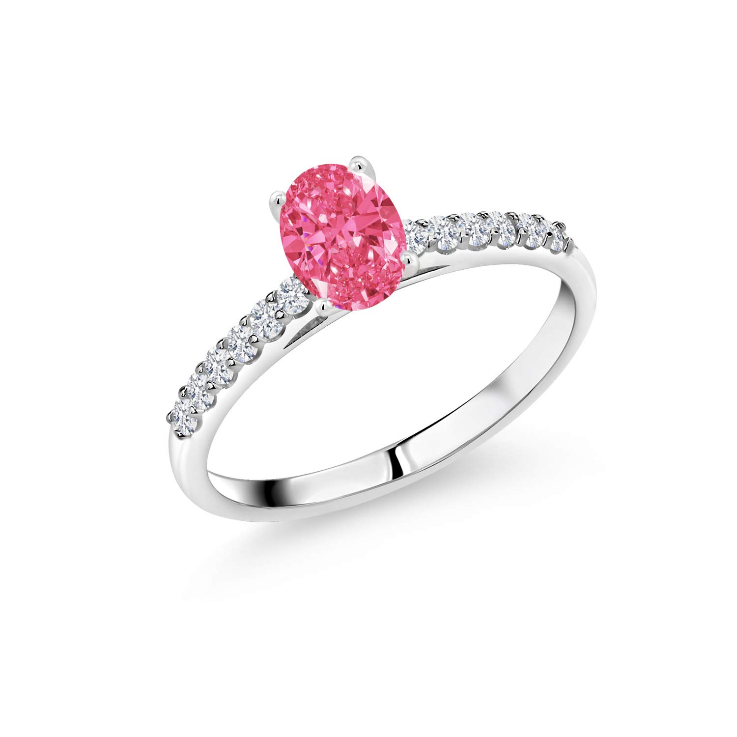 10K White Gold Ring with 7x5mm Fancy Pink Zirconia - Elegant Gemstone Jewelry for Women | Perfect for Engagement, Anniversary & Special Occasions