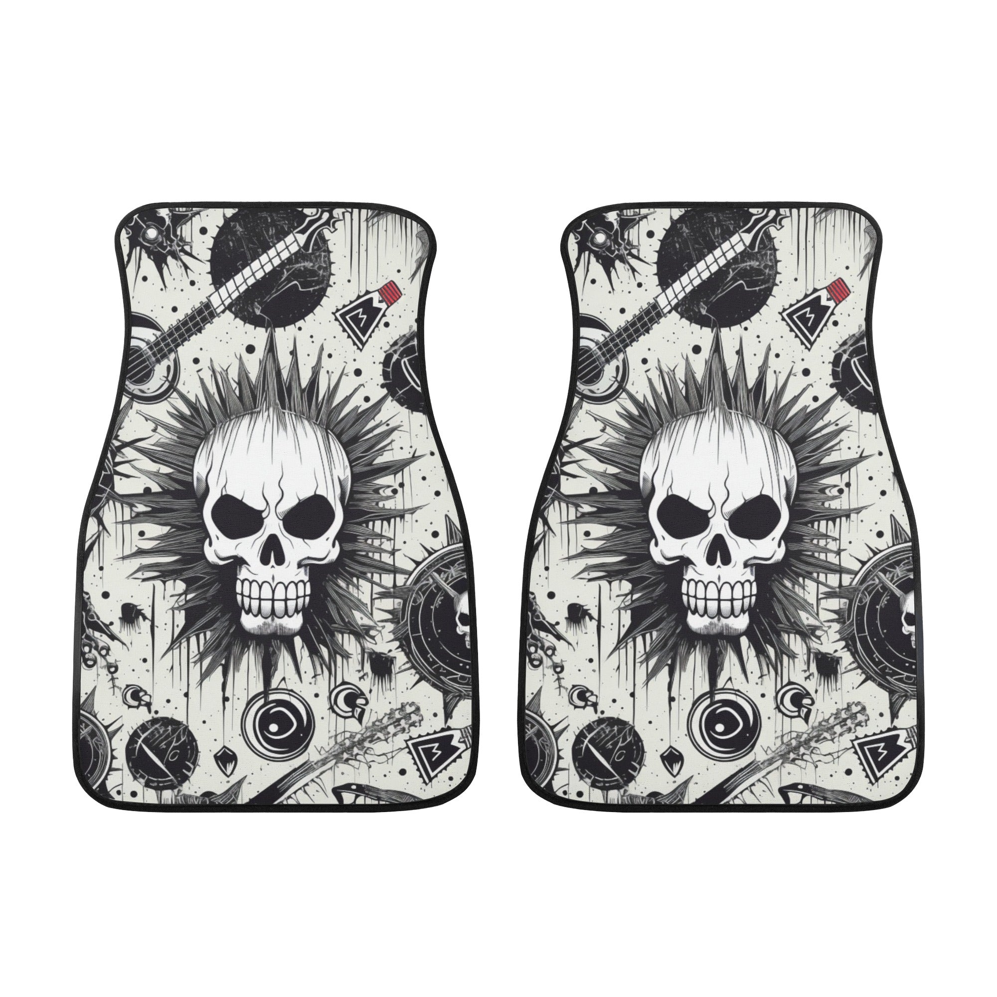 Punk Skull Car Floor Mats (Set of 4) - Non-Slip, Waterproof, All-Weather Protection for Sedans, SUVs, Trucks - Perfect for Car Enthusiasts & Gothic Style Lovers