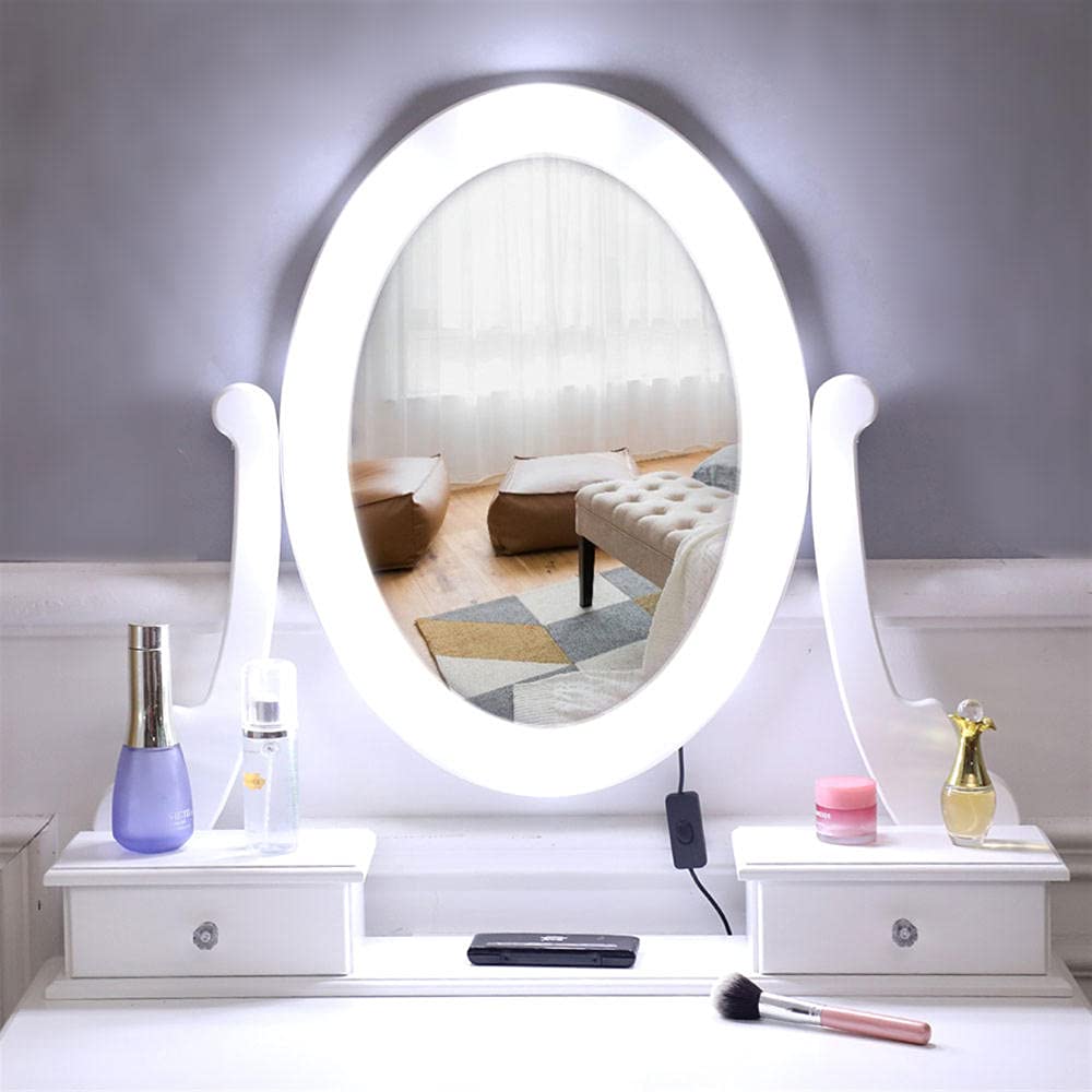 Modern White Vanity Desk with LED Lights & Stool - 5 Drawers for Bedroom Dressing Room