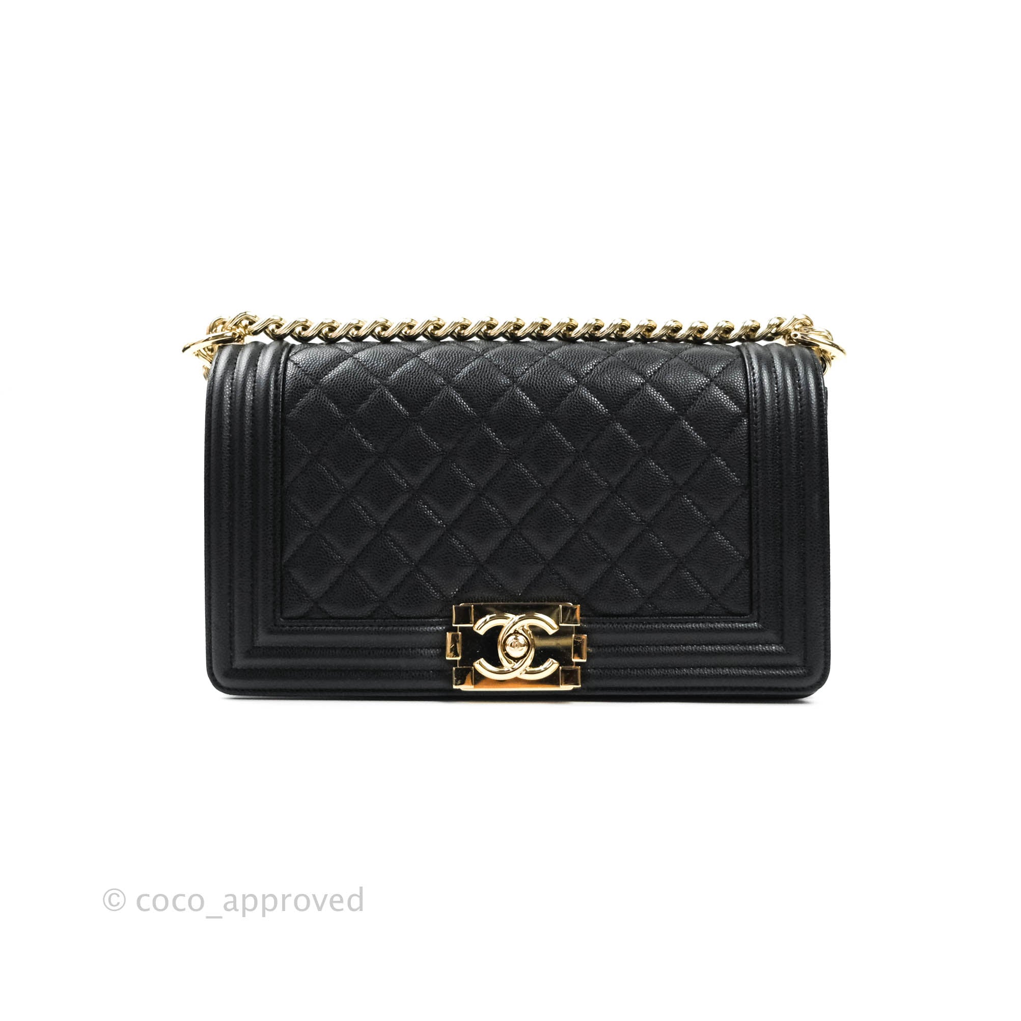 Chanel Boy Quilted Medium Handbag in Black Caviar Leather with Gold Hardware - Perfect for Evening Events, Parties & Luxury Fashion Accessories