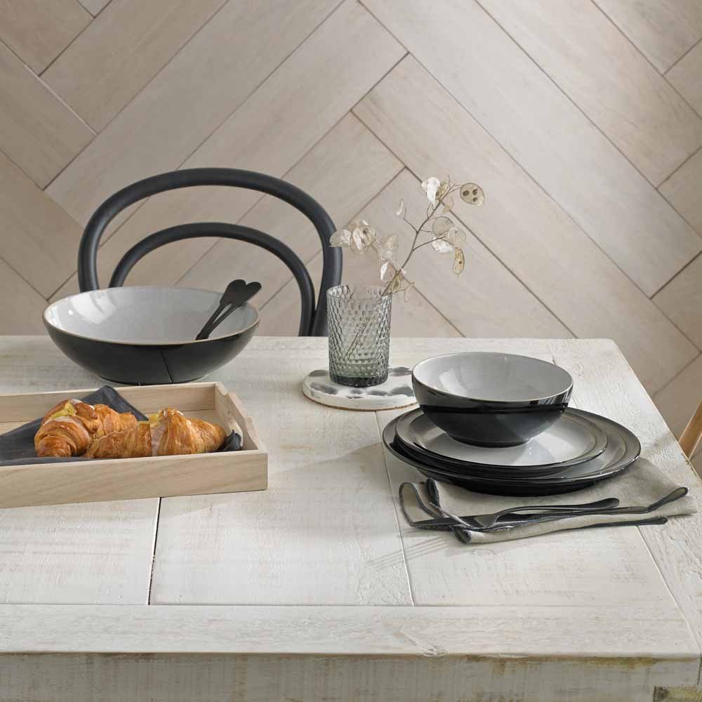 Denby Elements Black 12-Piece Dinnerware Set - Premium Ceramic Plates & Bowls - Dishwasher & Microwave Safe - Includes 4 Dinner Plates, 4 Salad Plates & 4 Soup Bowls - Perfect for Family Dinners, Entertaining & Everyday Use