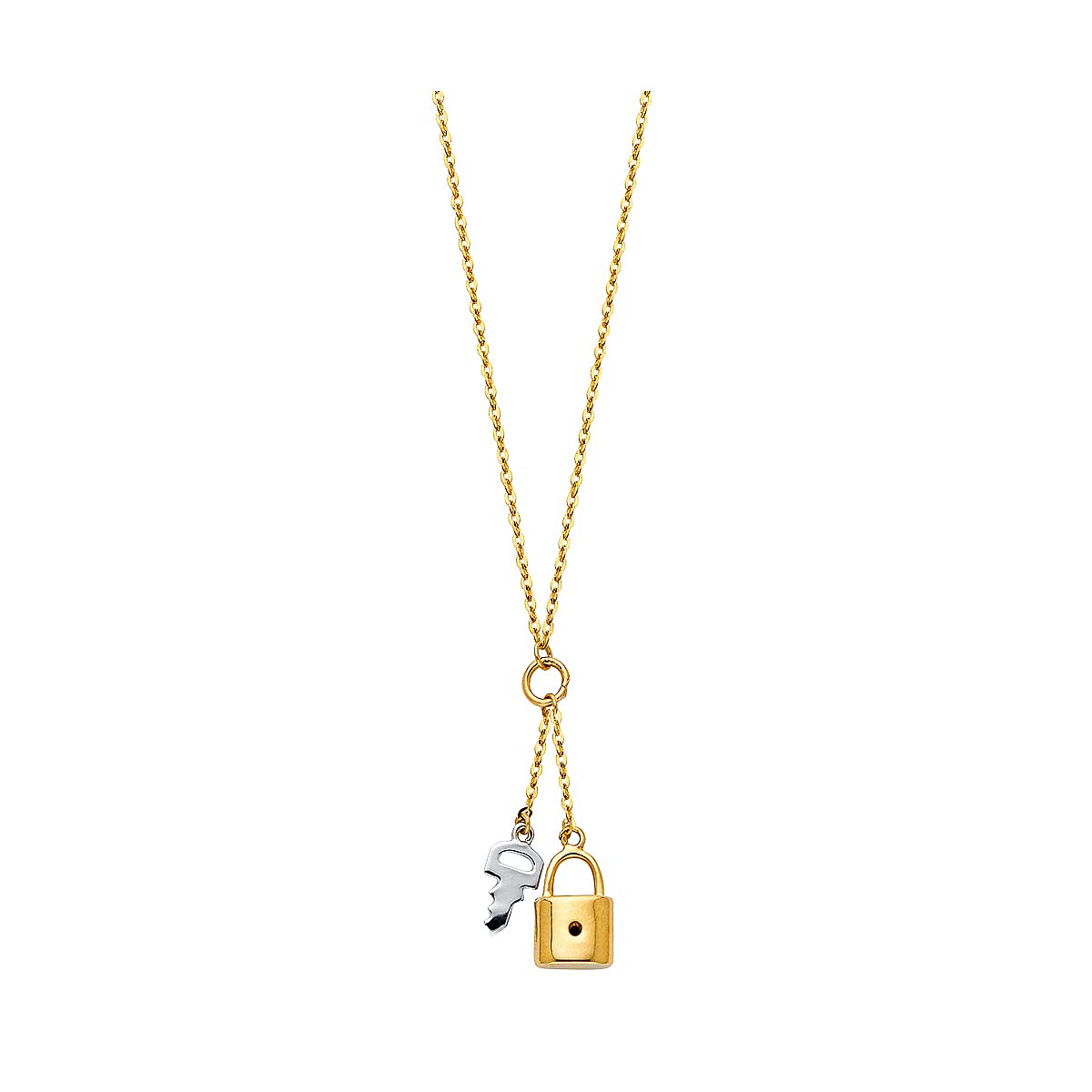 14K Gold Key and Lock Necklace for Women & Men - Two Tone Real Gold Chain with Spring Ring Clasp - Unisex Pendant Choker - Perfect for Christmas, Birthday & Valentine's Day Gifts - Ideal for Date Nights, Anniversaries and Special Occasions