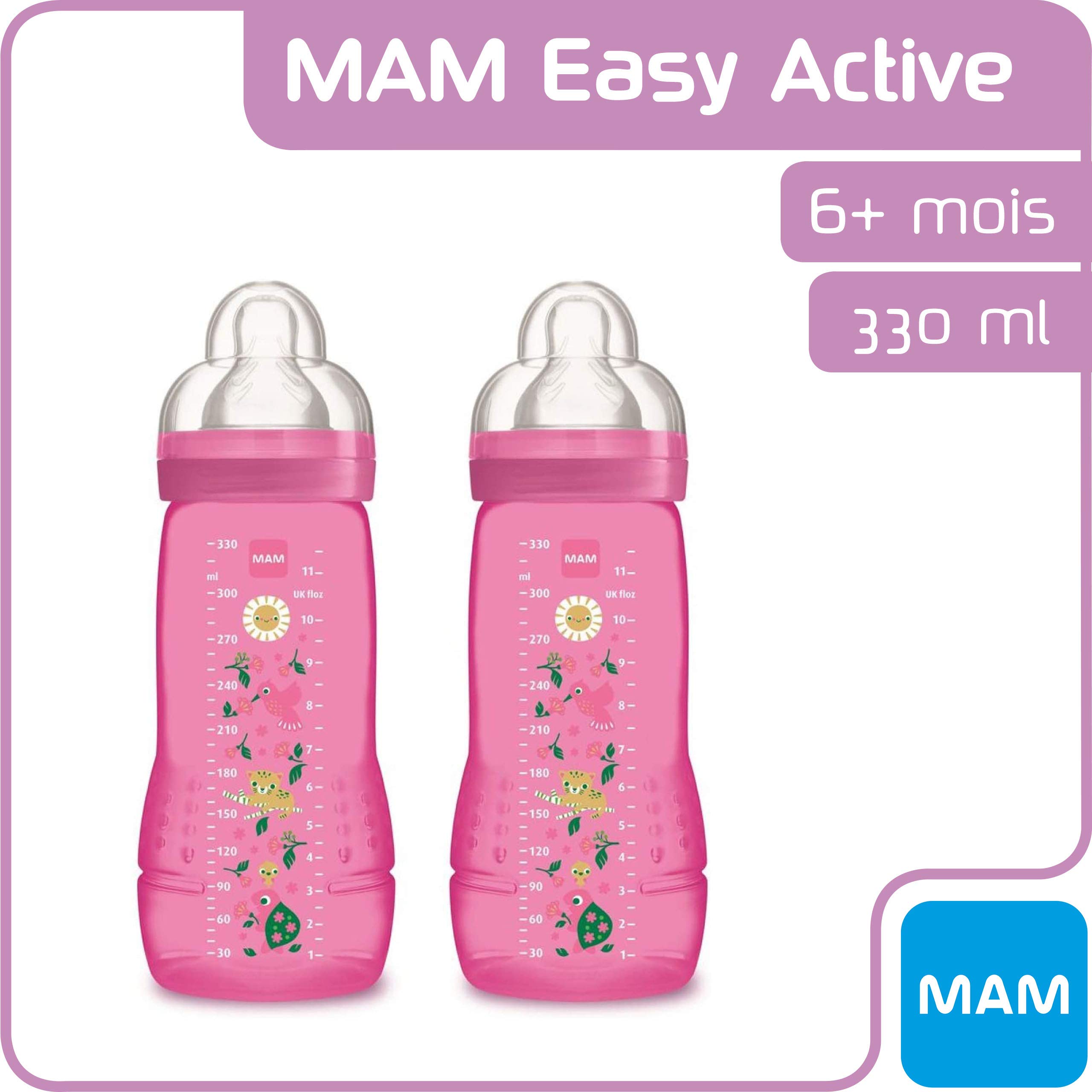 Mam MAM Easy Start Anti-Colic Baby Bottles 330ml (6 Months+) - BPA-Free, Girl Design - Perfect for Feeding & Reducing Gas Discomfort